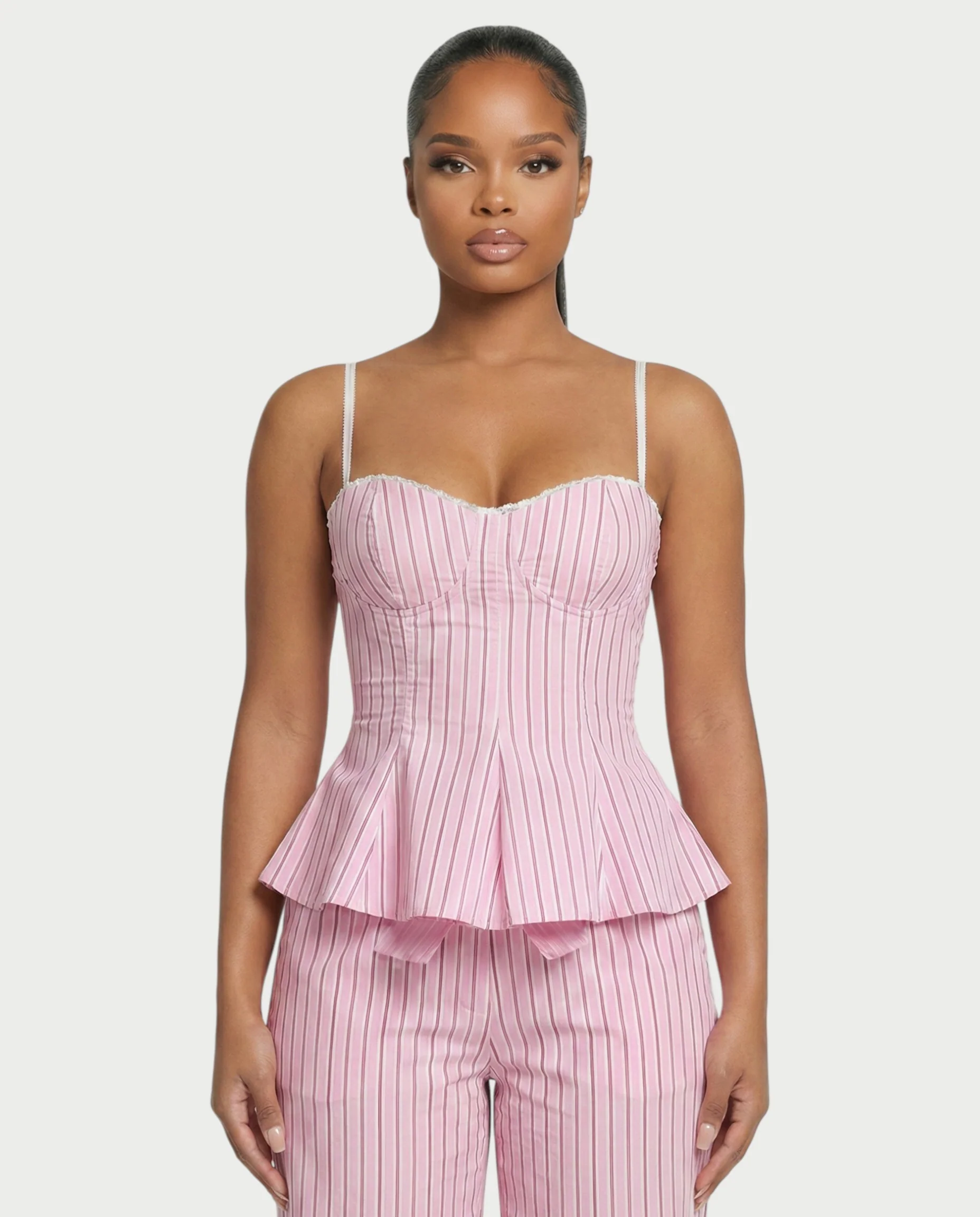 AZURE Pinstripe Peplum Top & Trouser Set - Image 4