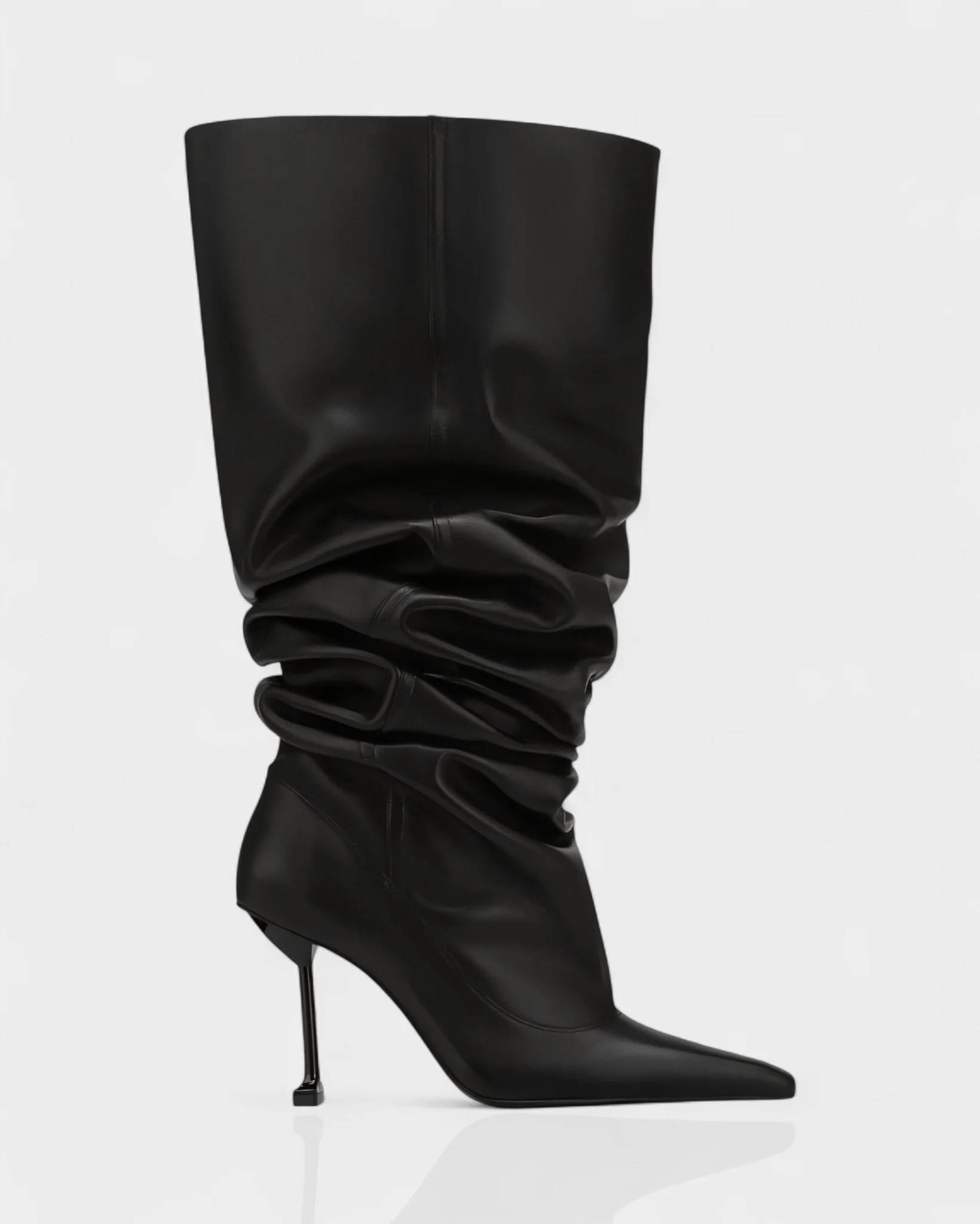 BELLARA Faux Leather Slouchy Pointed Toe Stiletto Boots - Image 16