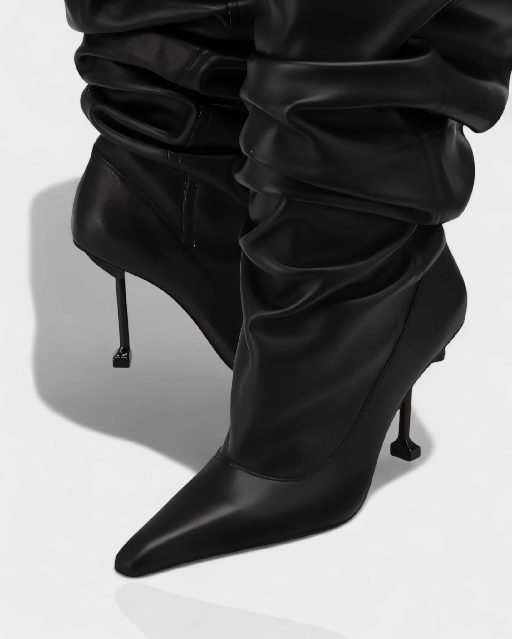BELLARA Faux Leather Slouchy Pointed Toe Stiletto Boots - Image 17