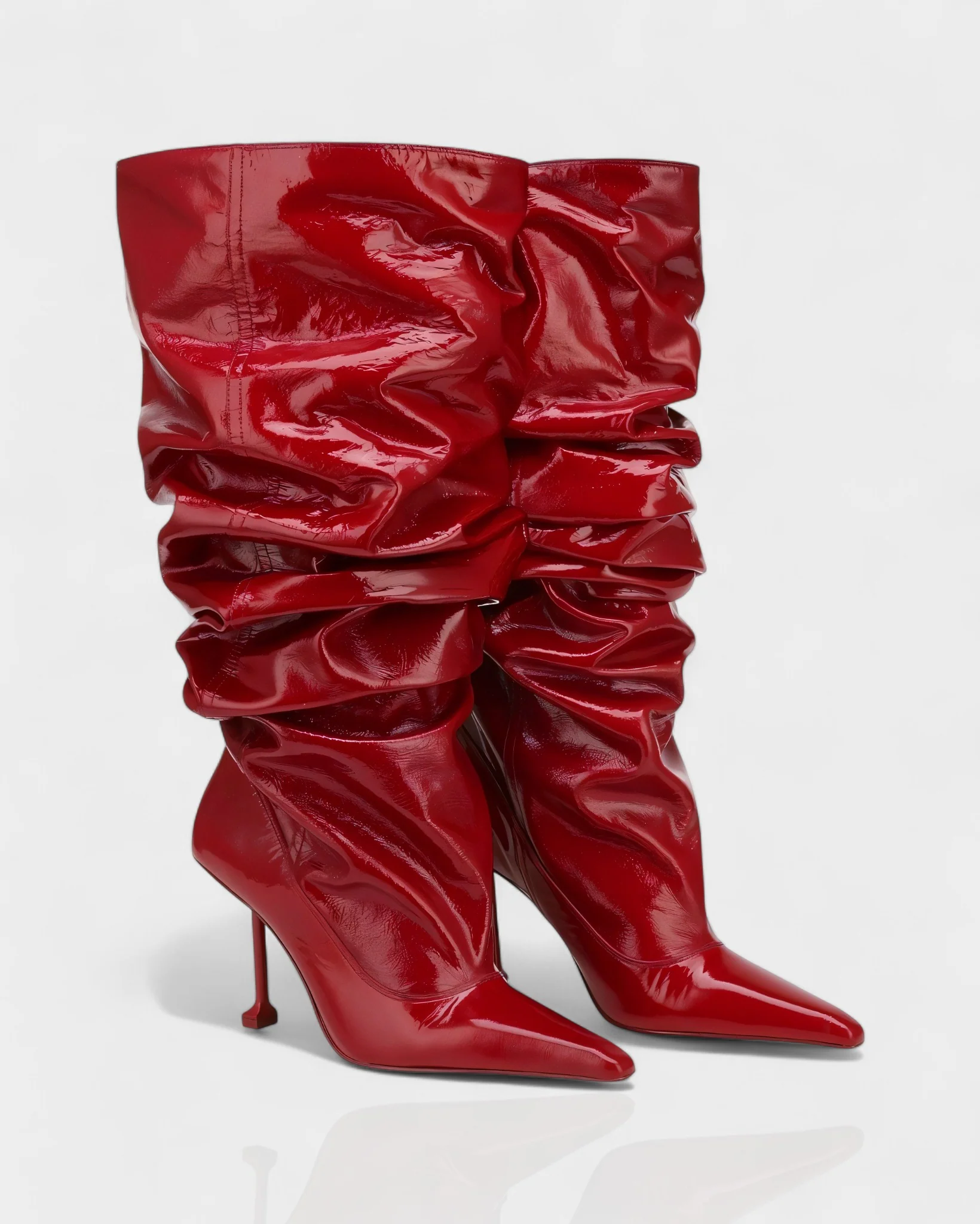 BELLARA Faux Leather Slouchy Pointed Toe Stiletto Boots - Image 3
