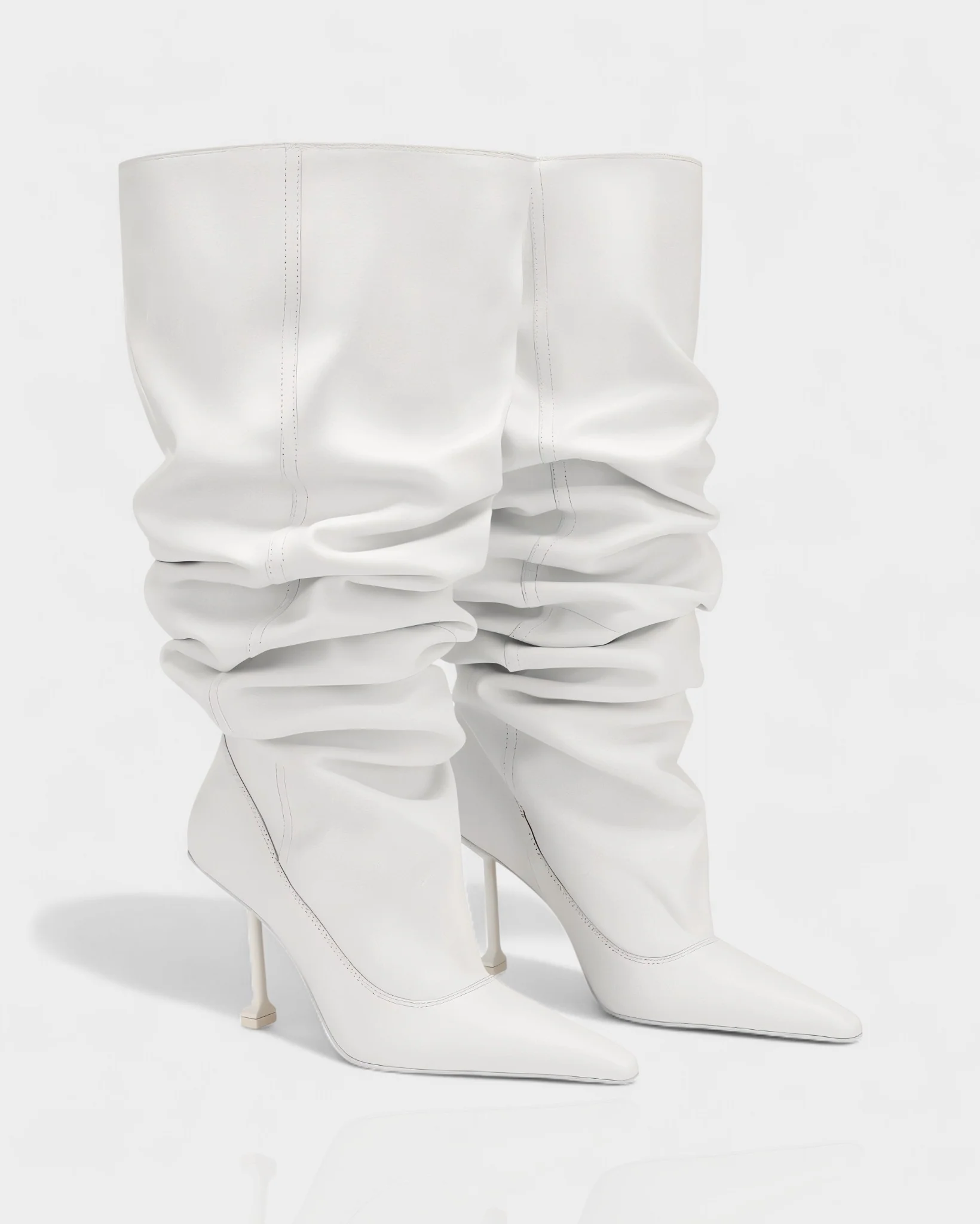 BELLARA Faux Leather Slouchy Pointed Toe Stiletto Boots - Image 9