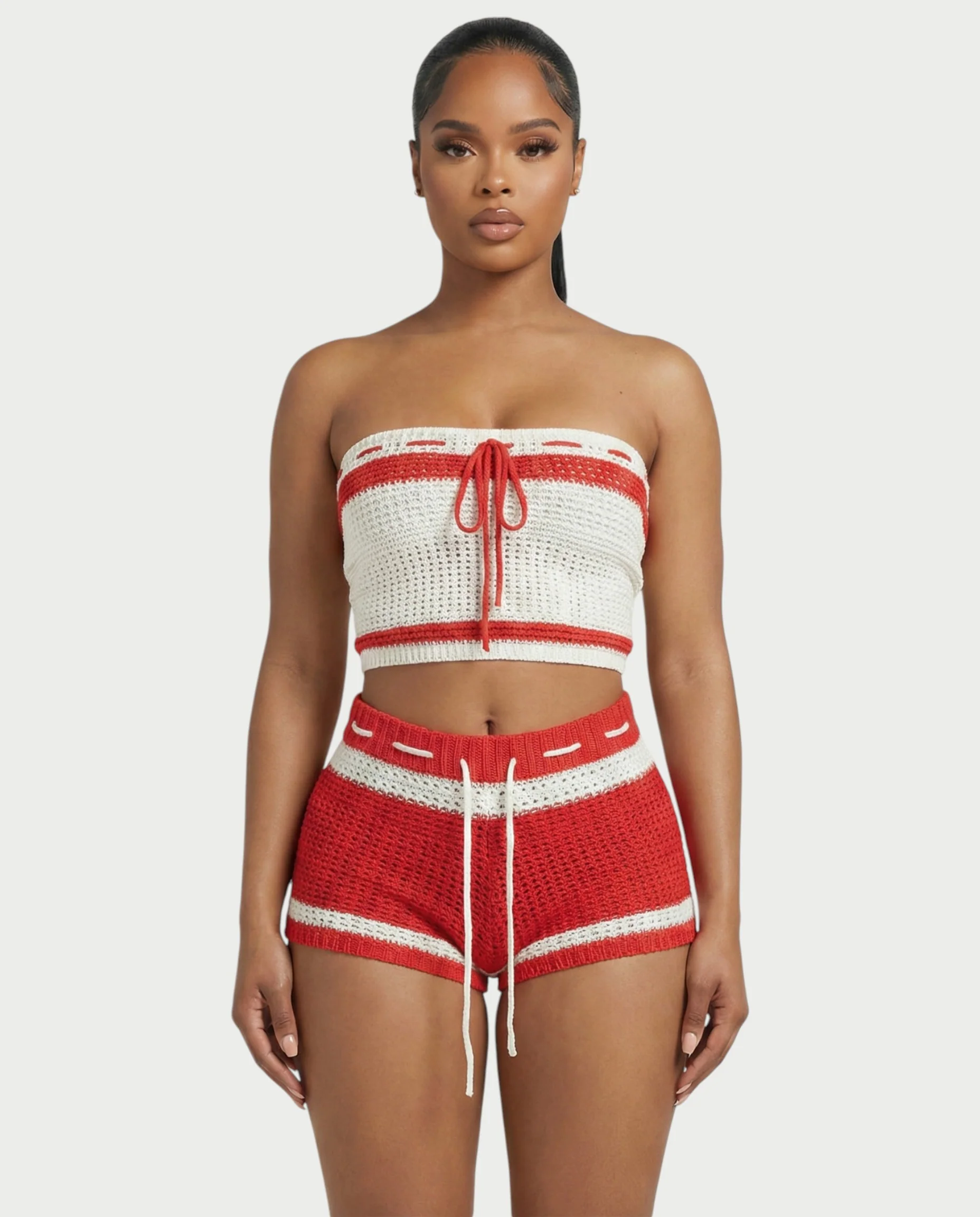 BELLE Striped Crochet Knit Top & Short Set - Image 4