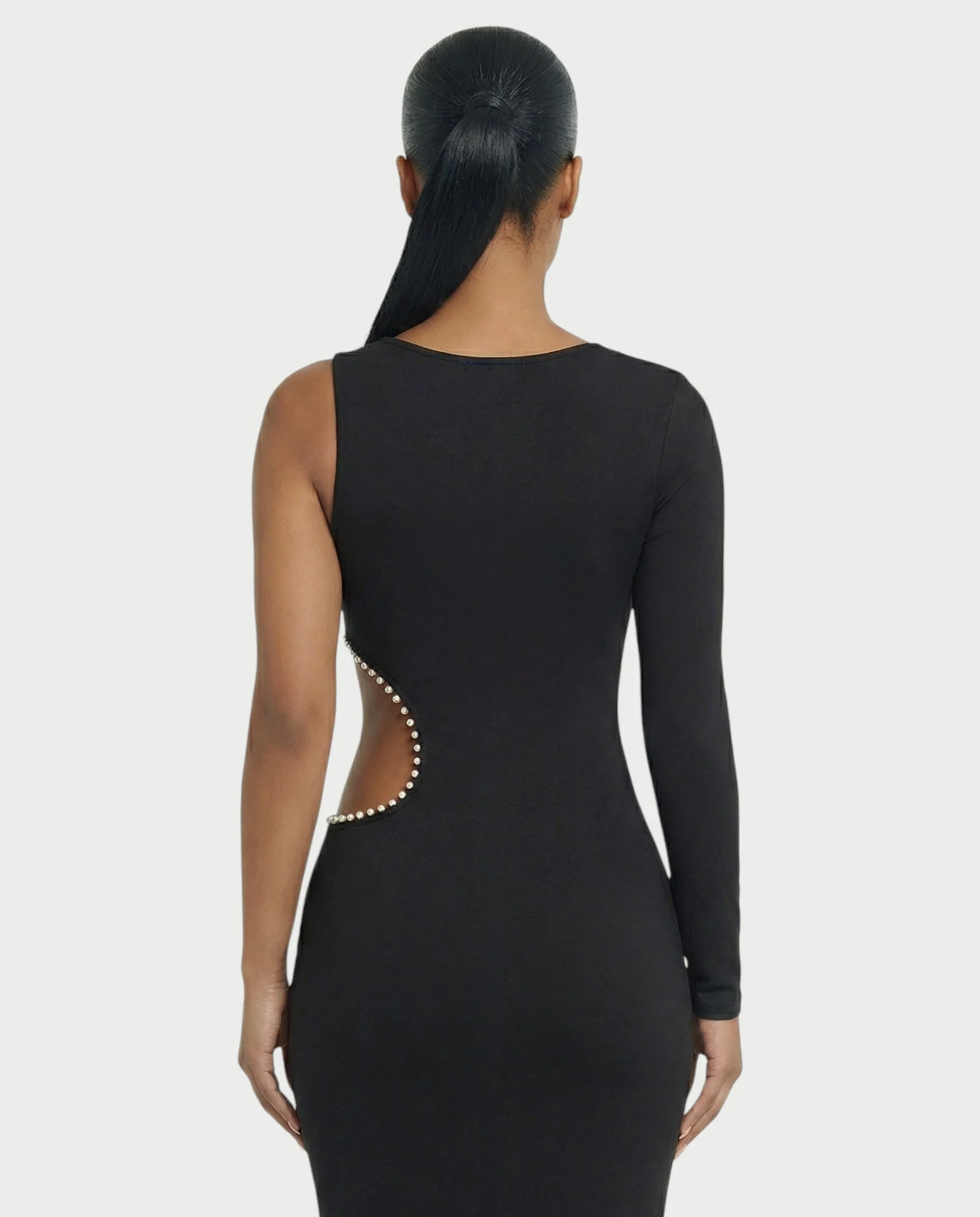 BELLIA One Sleeve Pearl Cut-Out Maxi Dress - Image 5