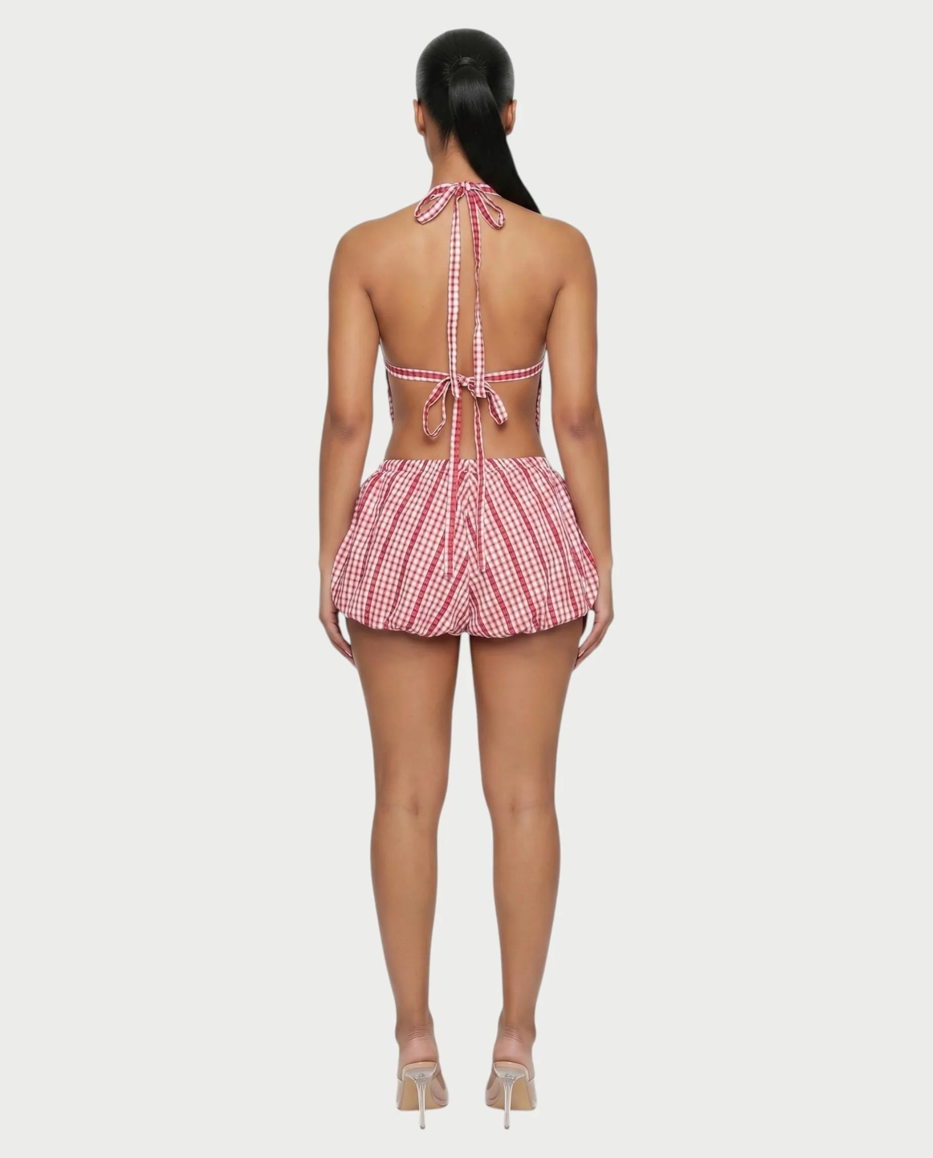 BELLOR Plaid Halter Top & Puff Shorts Set - Image 2