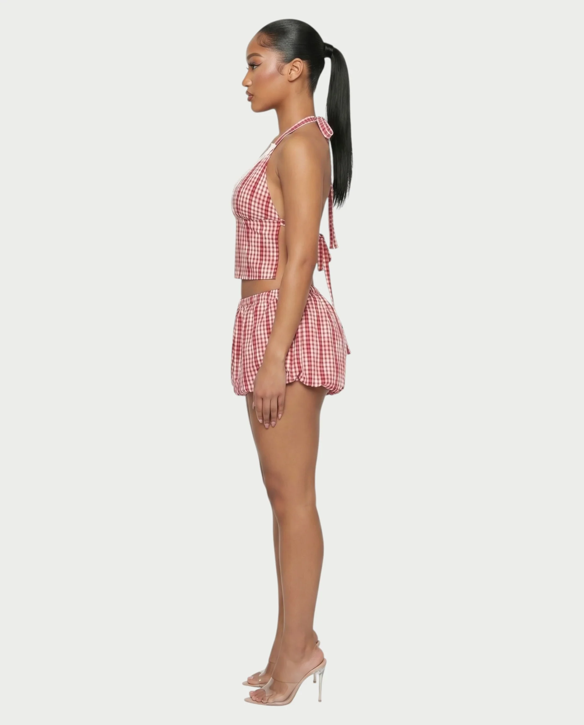 BELLOR Plaid Halter Top & Puff Shorts Set - Image 3