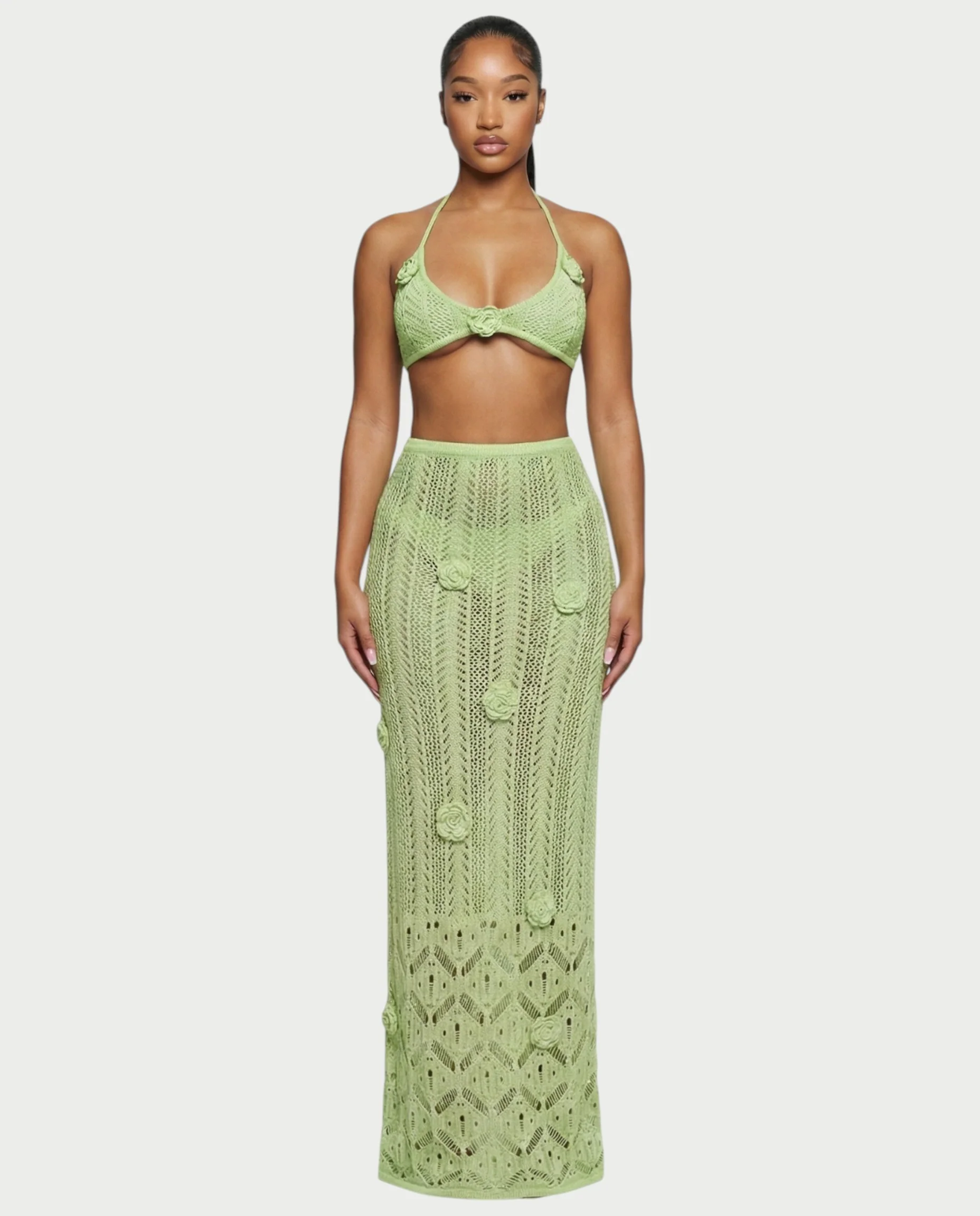 BERYN Crochet Rose Halter Top & Maxi Skirt Set - Image 12