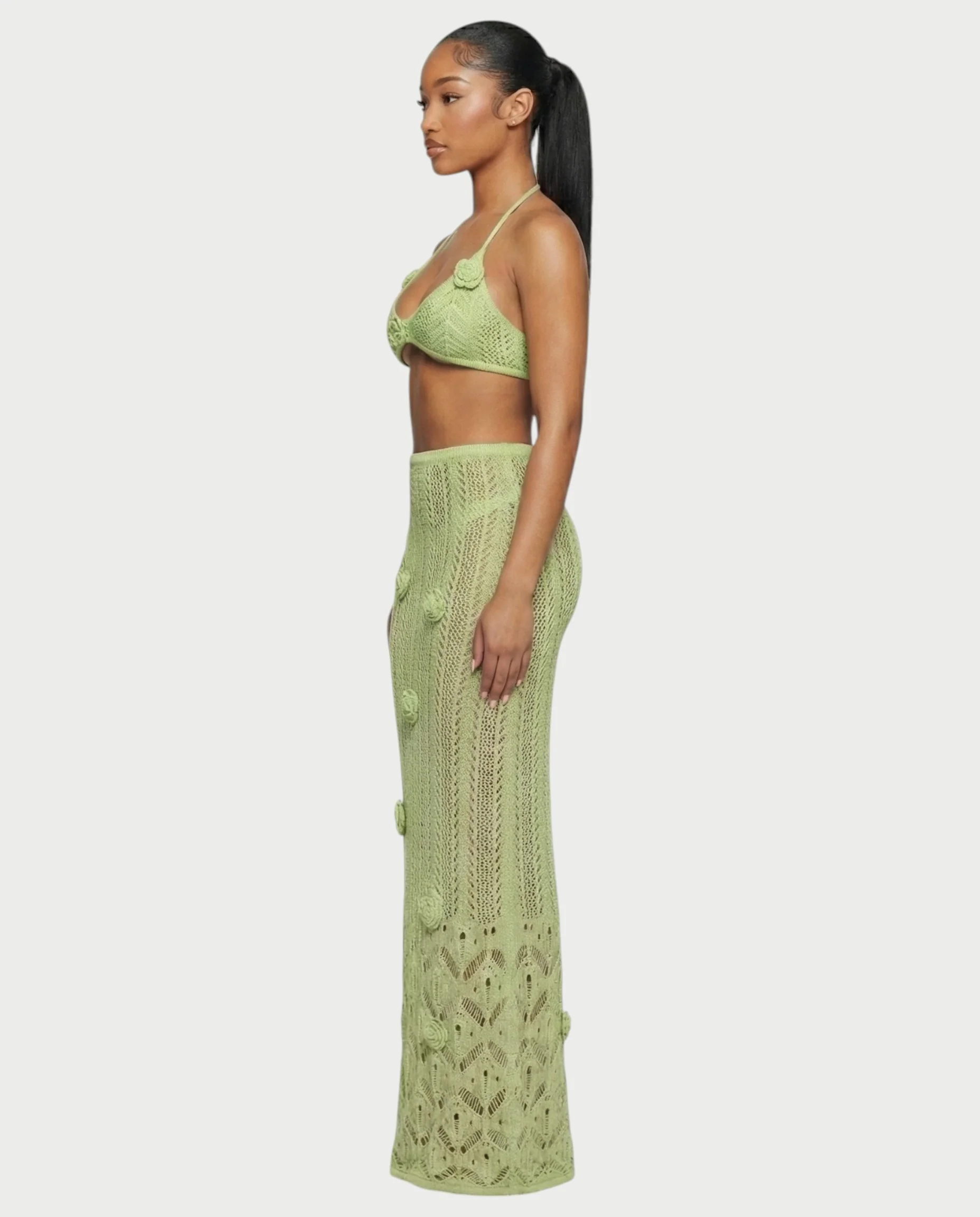 BERYN Crochet Rose Halter Top & Maxi Skirt Set - Image 14