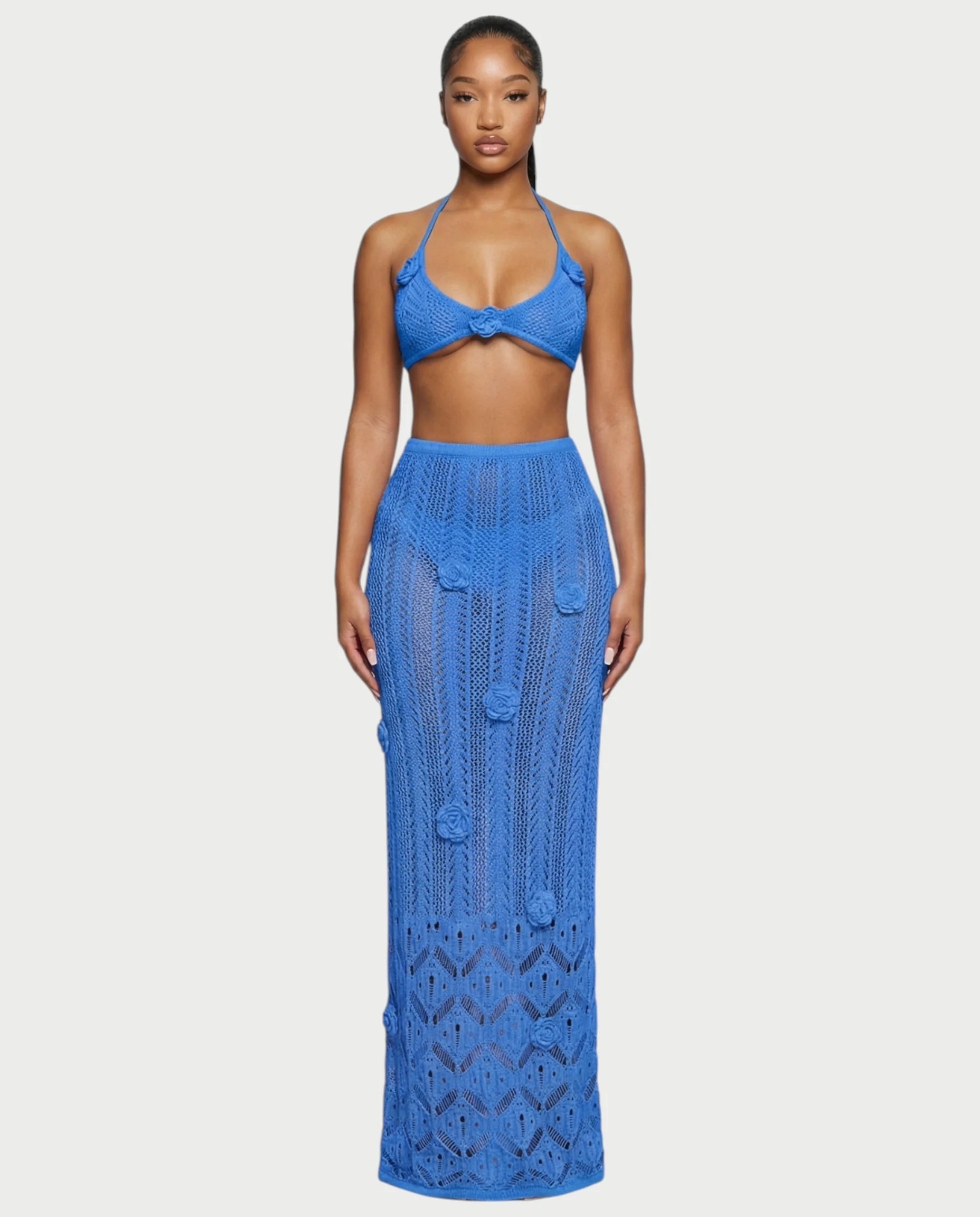 BERYN Crochet Rose Halter Top & Maxi Skirt Set - Image 17