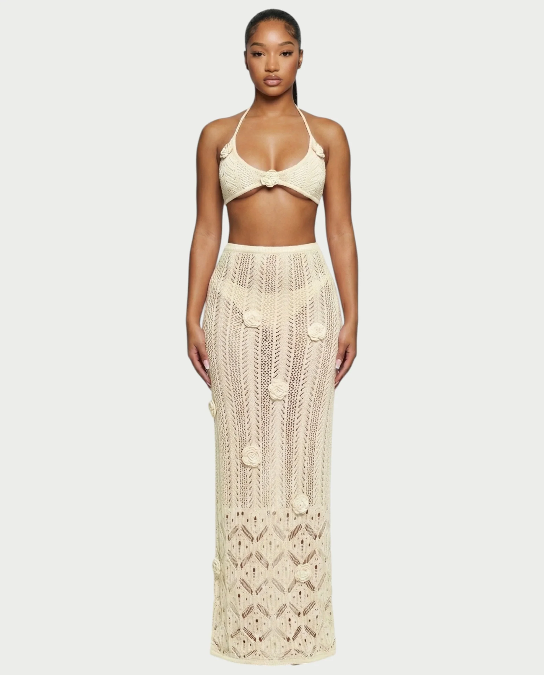 BERYN Crochet Rose Halter Top & Maxi Skirt Set - Image 22