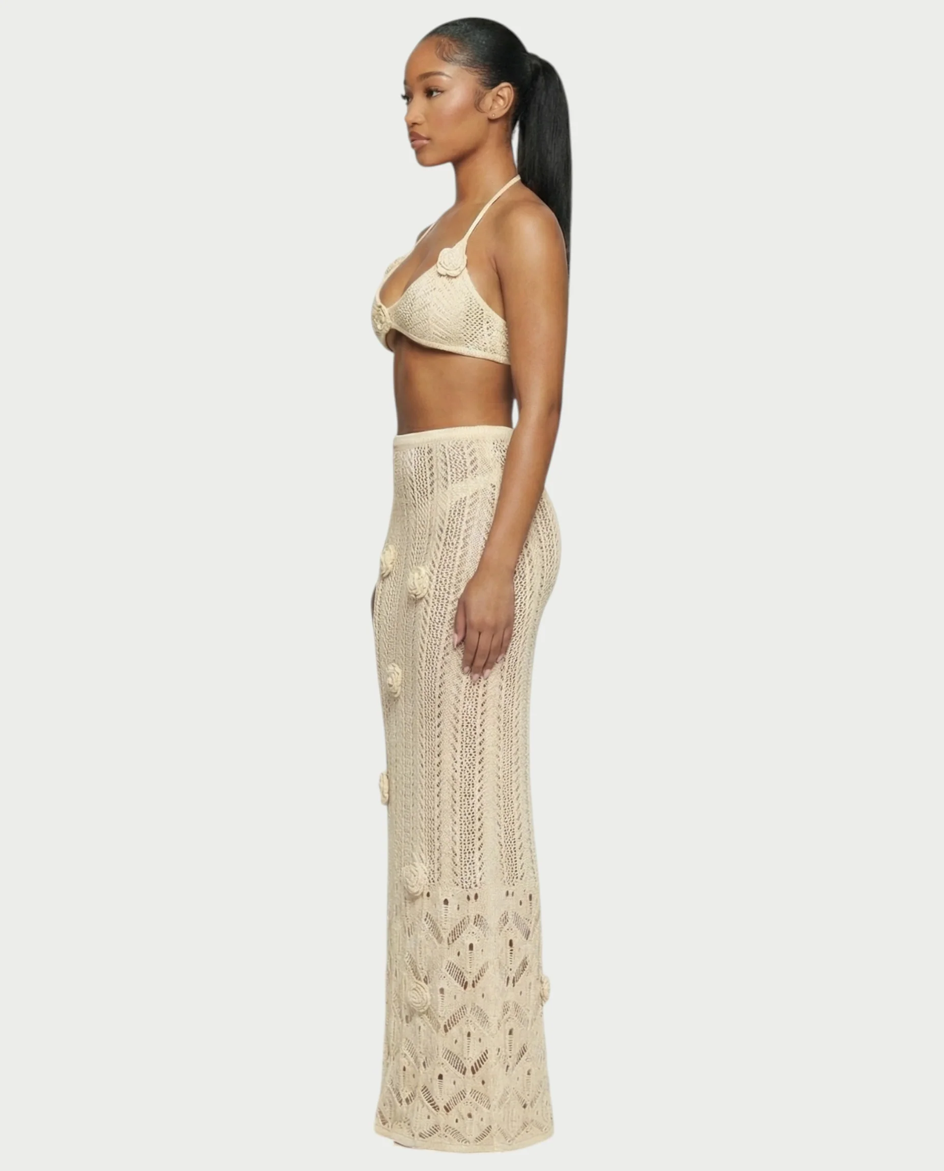 BERYN Crochet Rose Halter Top & Maxi Skirt Set - Image 24