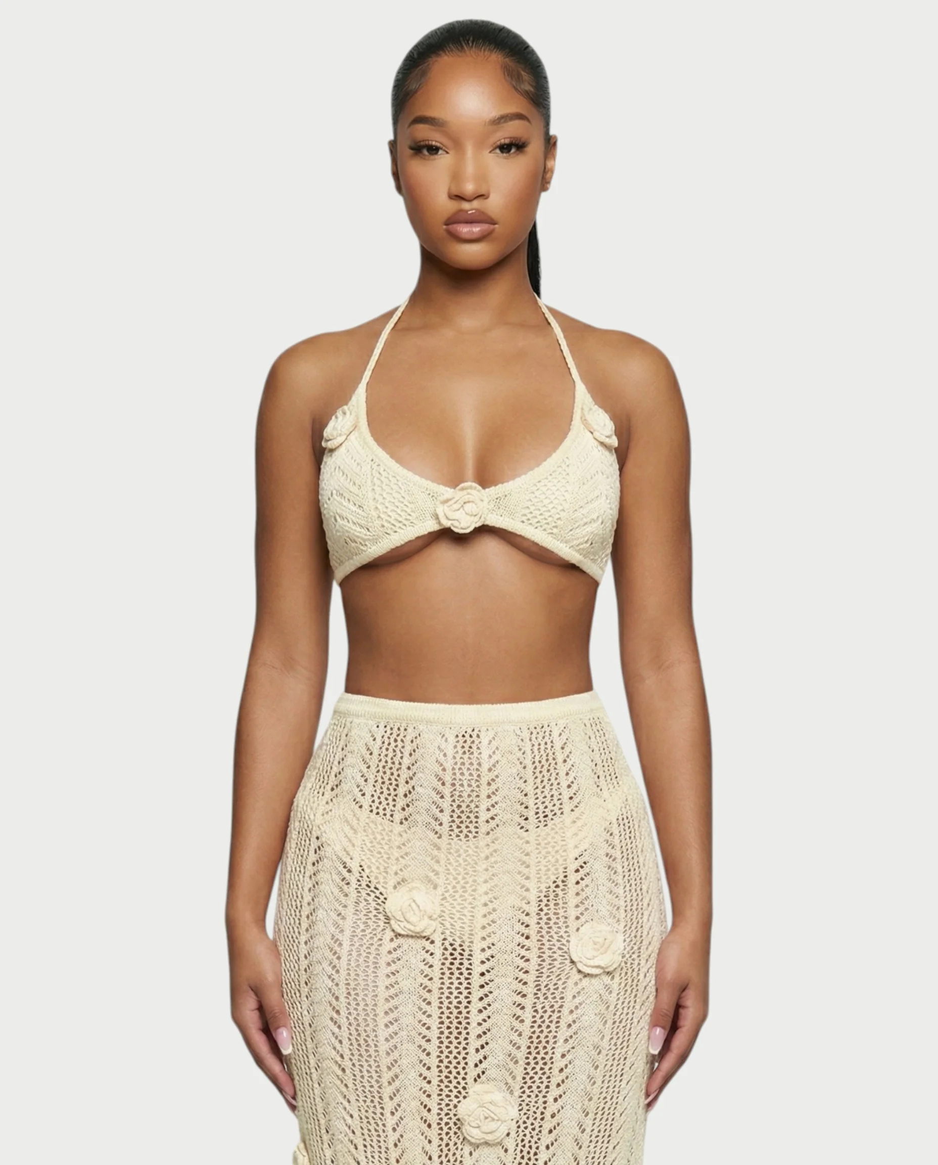 BERYN Crochet Rose Halter Top & Maxi Skirt Set - Image 25