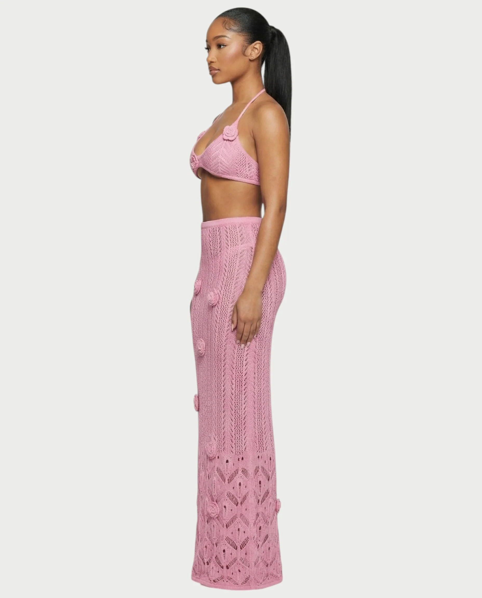 BERYN Crochet Rose Halter Top & Maxi Skirt Set - Image 4