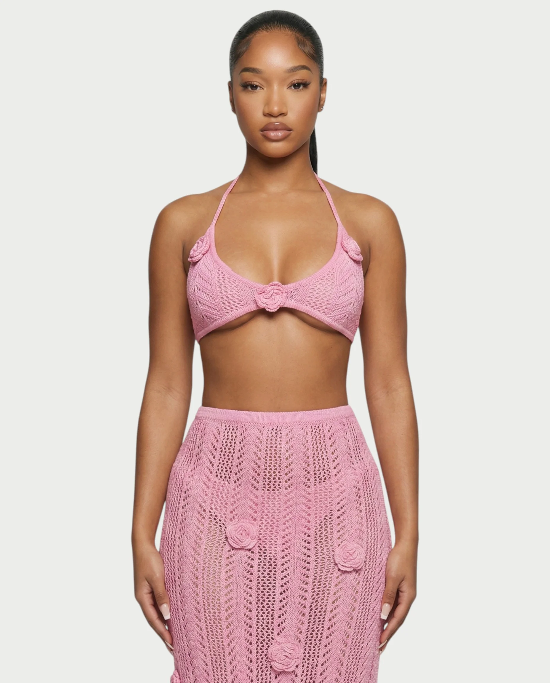BERYN Crochet Rose Halter Top & Maxi Skirt Set - Image 5