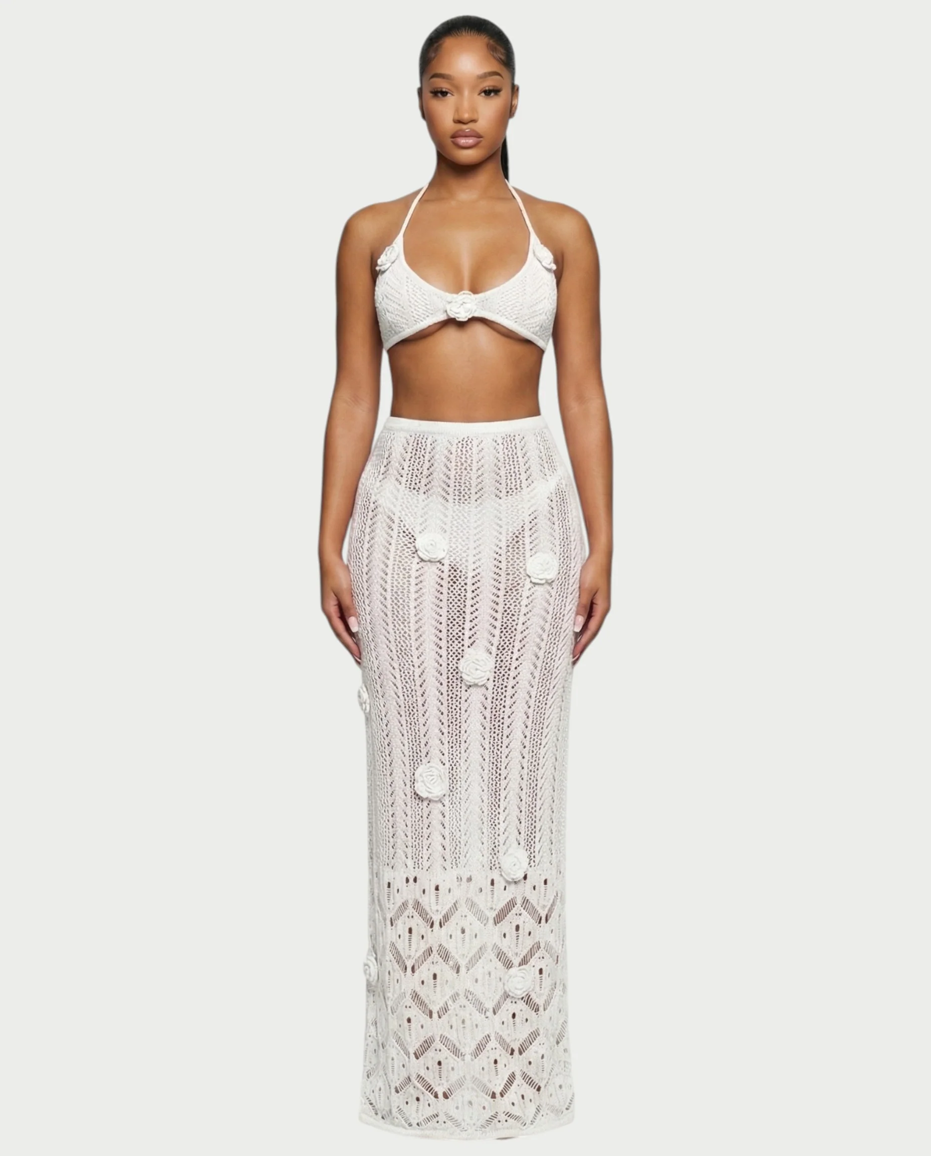 BERYN Crochet Rose Halter Top & Maxi Skirt Set - Image 7