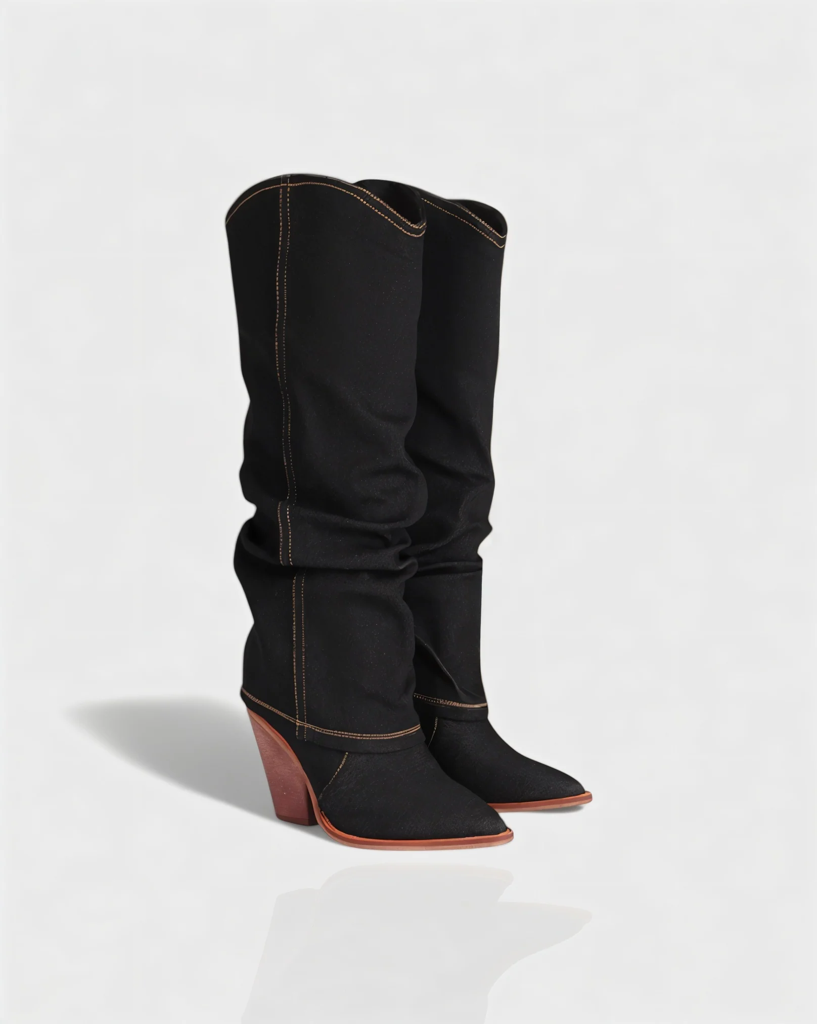 BETTY Denim Pointed Toe Slouchy Cowboy Boots - Image 3