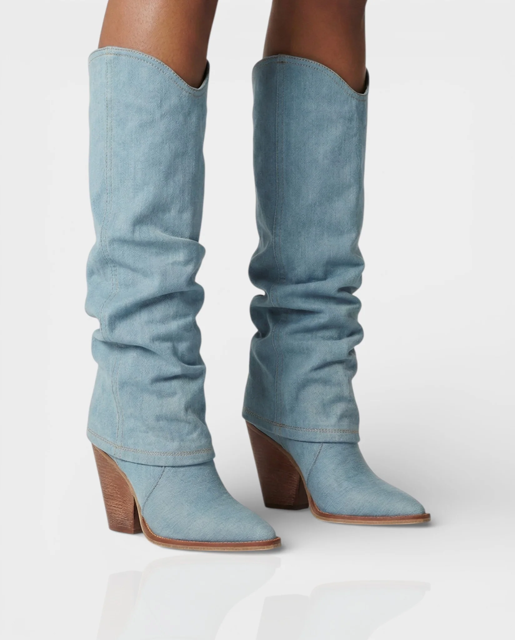 BETTY Denim Pointed Toe Slouchy Cowboy Boots - Image 4