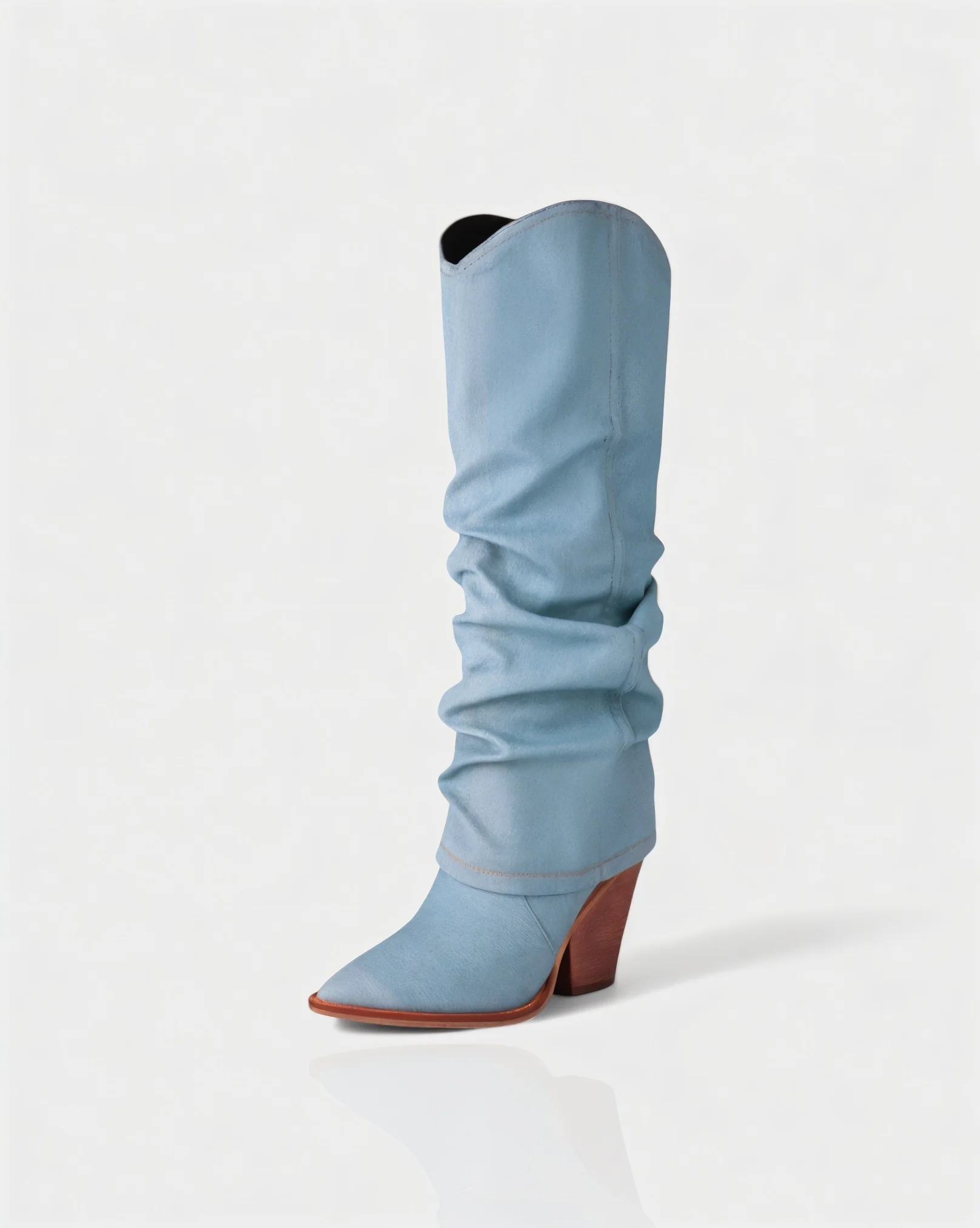 BETTY Denim Pointed Toe Slouchy Cowboy Boots - Image 5
