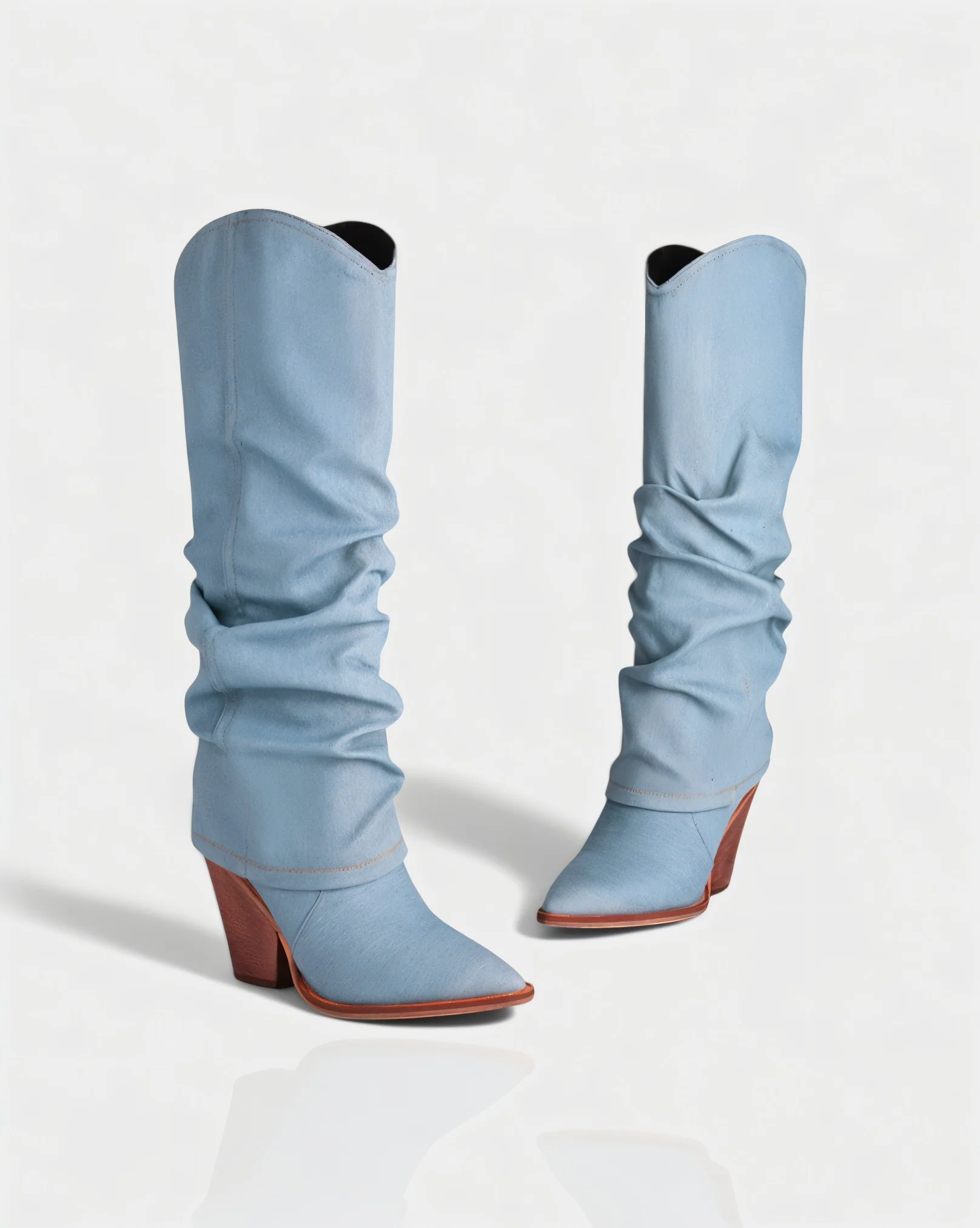 BETTY Denim Pointed Toe Slouchy Cowboy Boots - Image 6