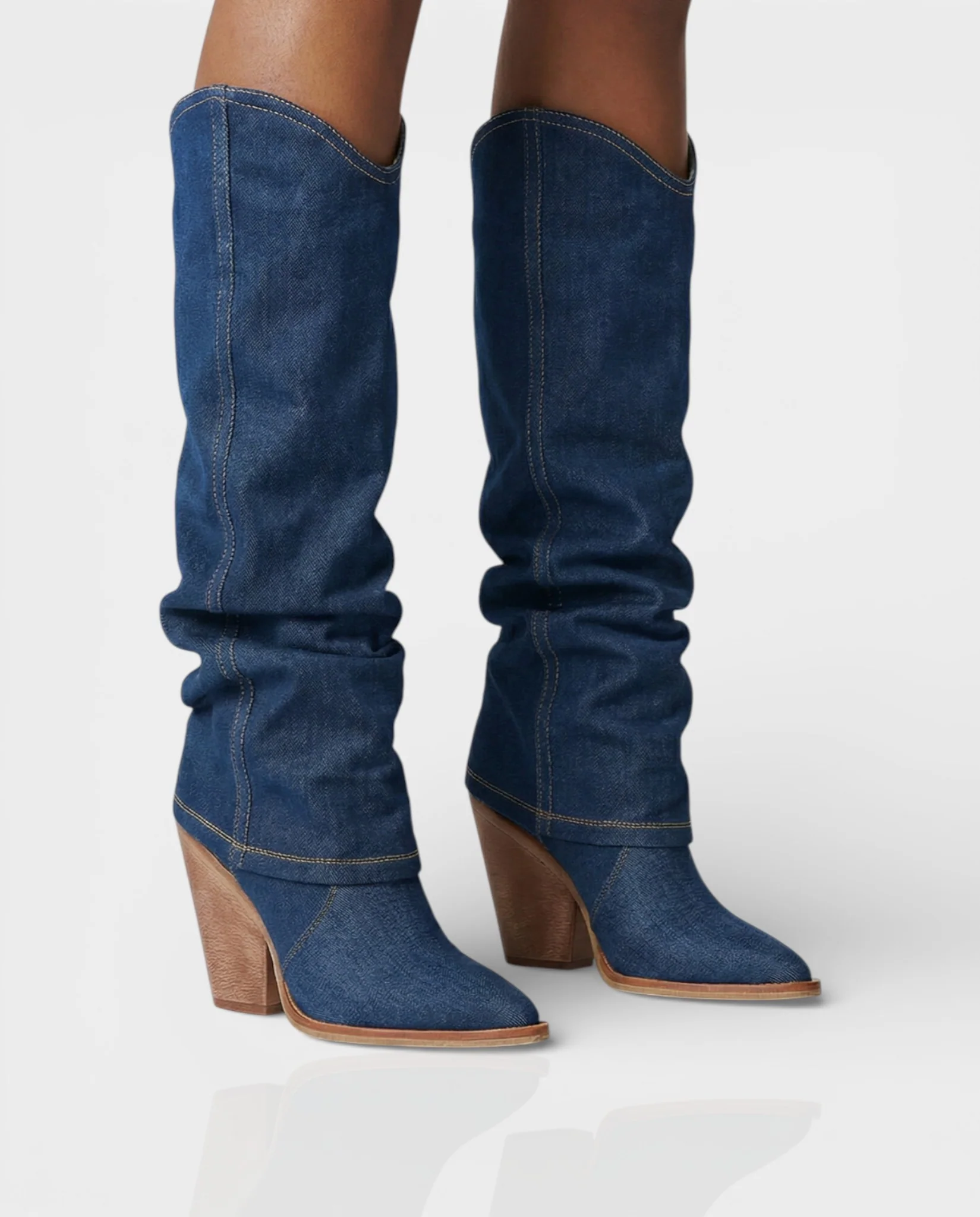 BETTY Denim Pointed Toe Slouchy Cowboy Boots - Image 7