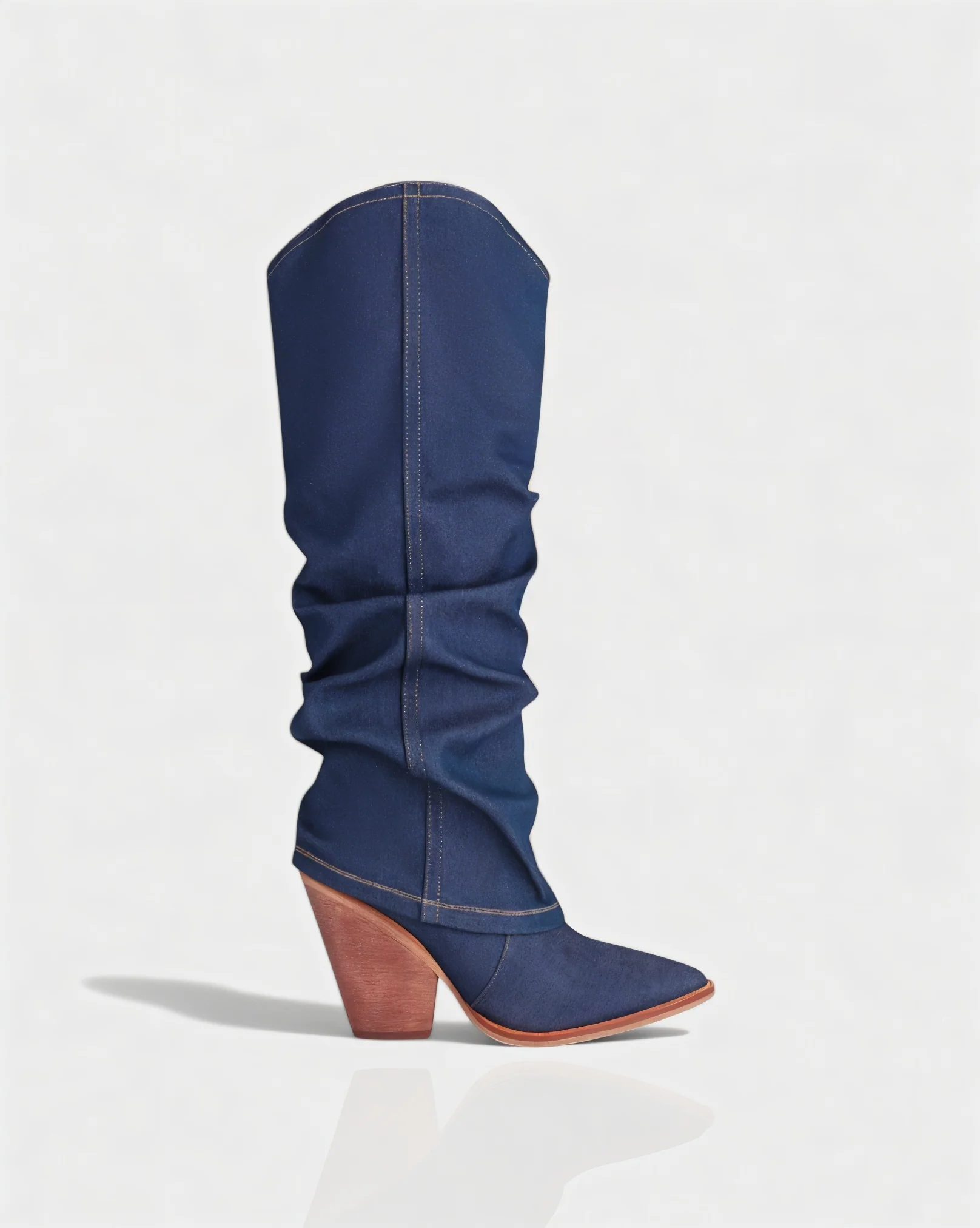 BETTY Denim Pointed Toe Slouchy Cowboy Boots - Image 8