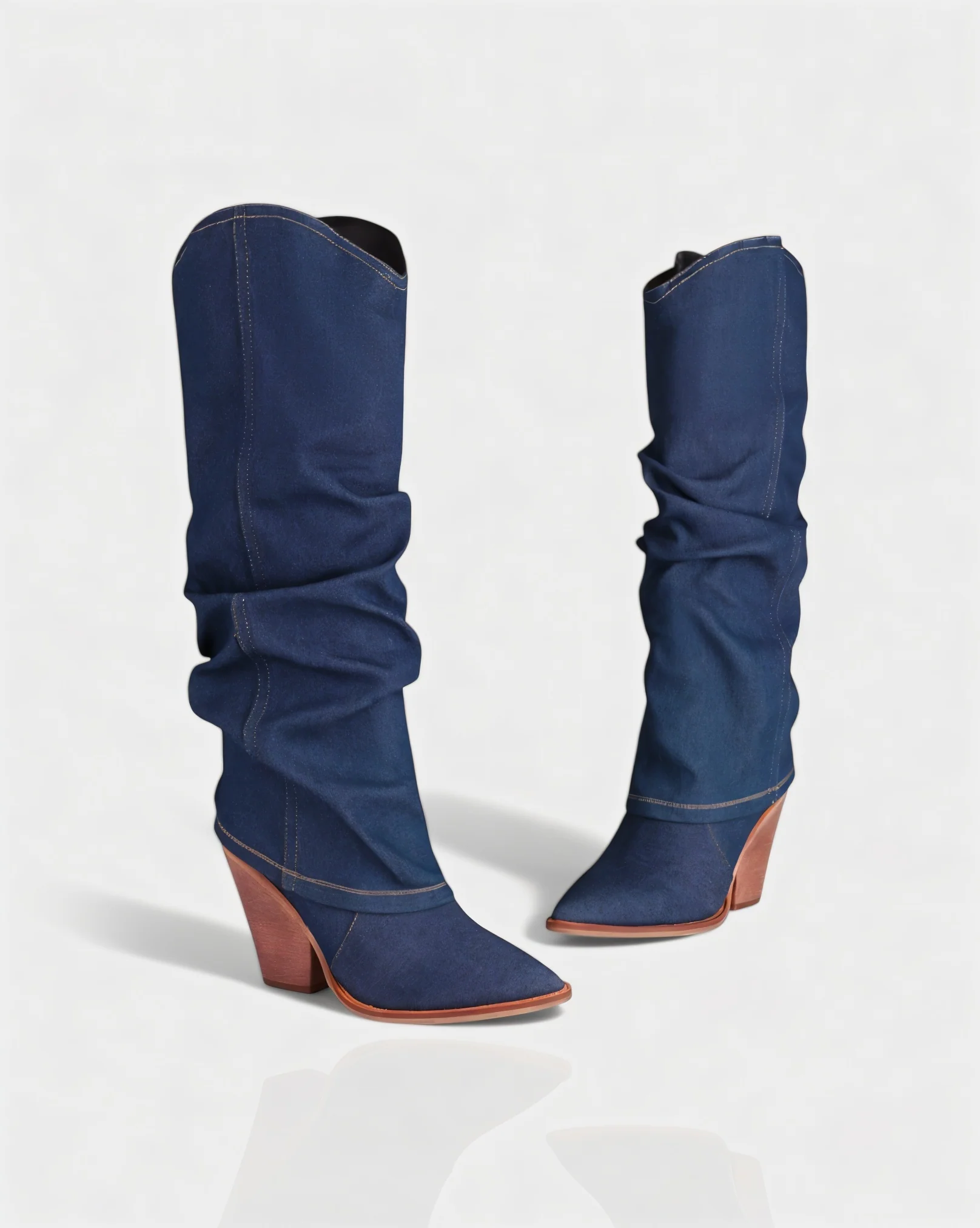 BETTY Denim Pointed Toe Slouchy Cowboy Boots - Image 9
