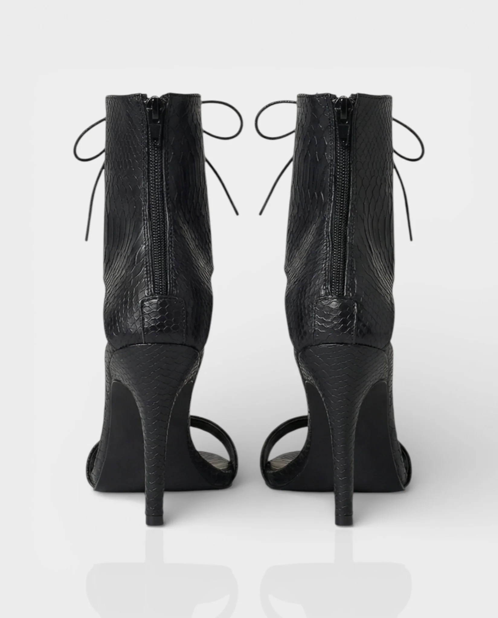 AMITY Black Faux Snake Skin Lace-Up High Heels - Image 3