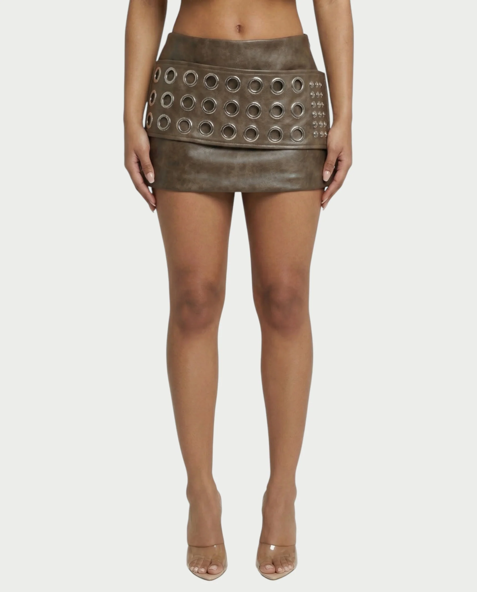 BLYTHE Grommet-Studded Faux Leather Mini Skirt - Image 4