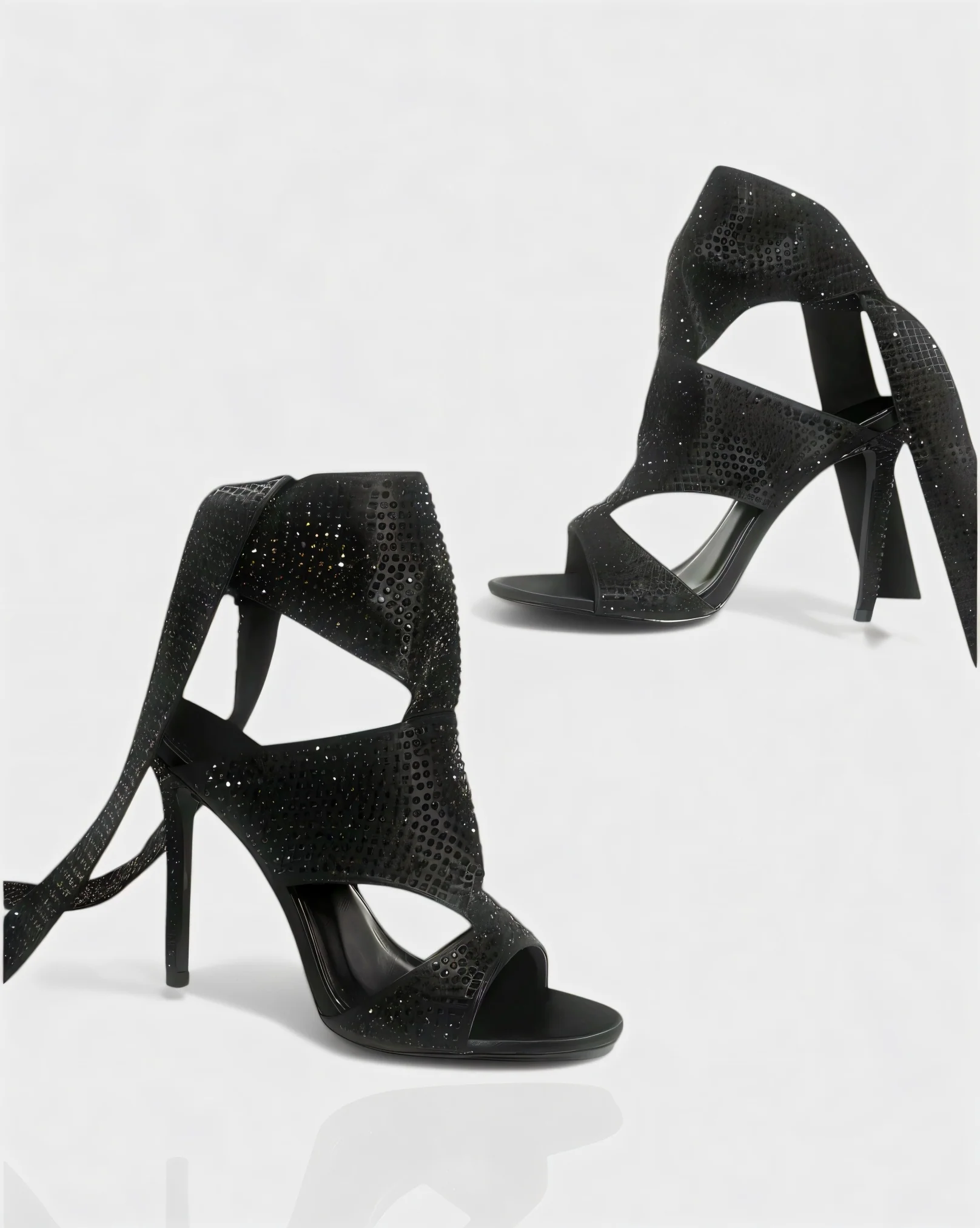 BRIANNE Square Head Rhinestone Lace-Up Knee High Heels - Image 3