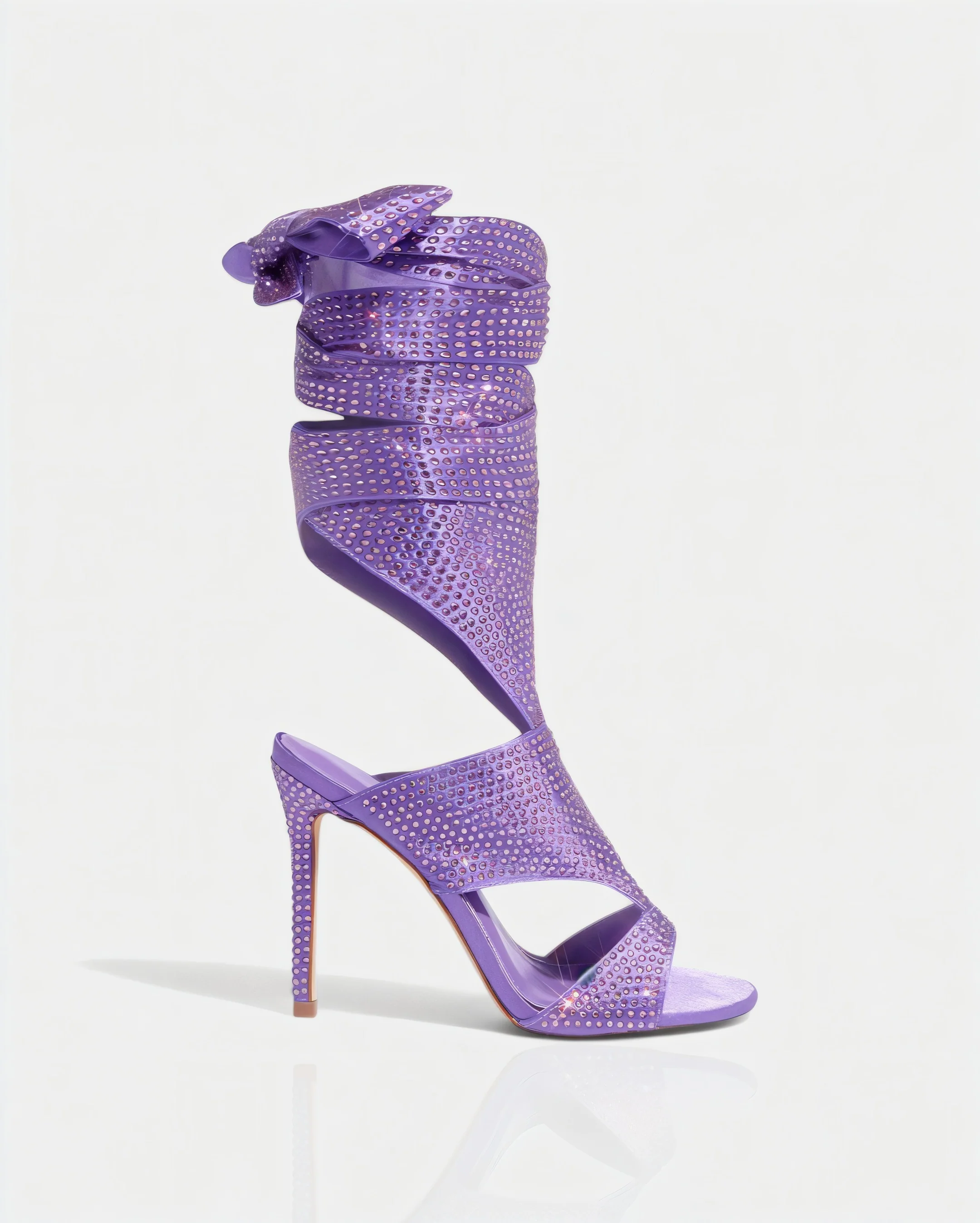 BRIANNE Square Head Rhinestone Lace-Up Knee High Heels - Image 6