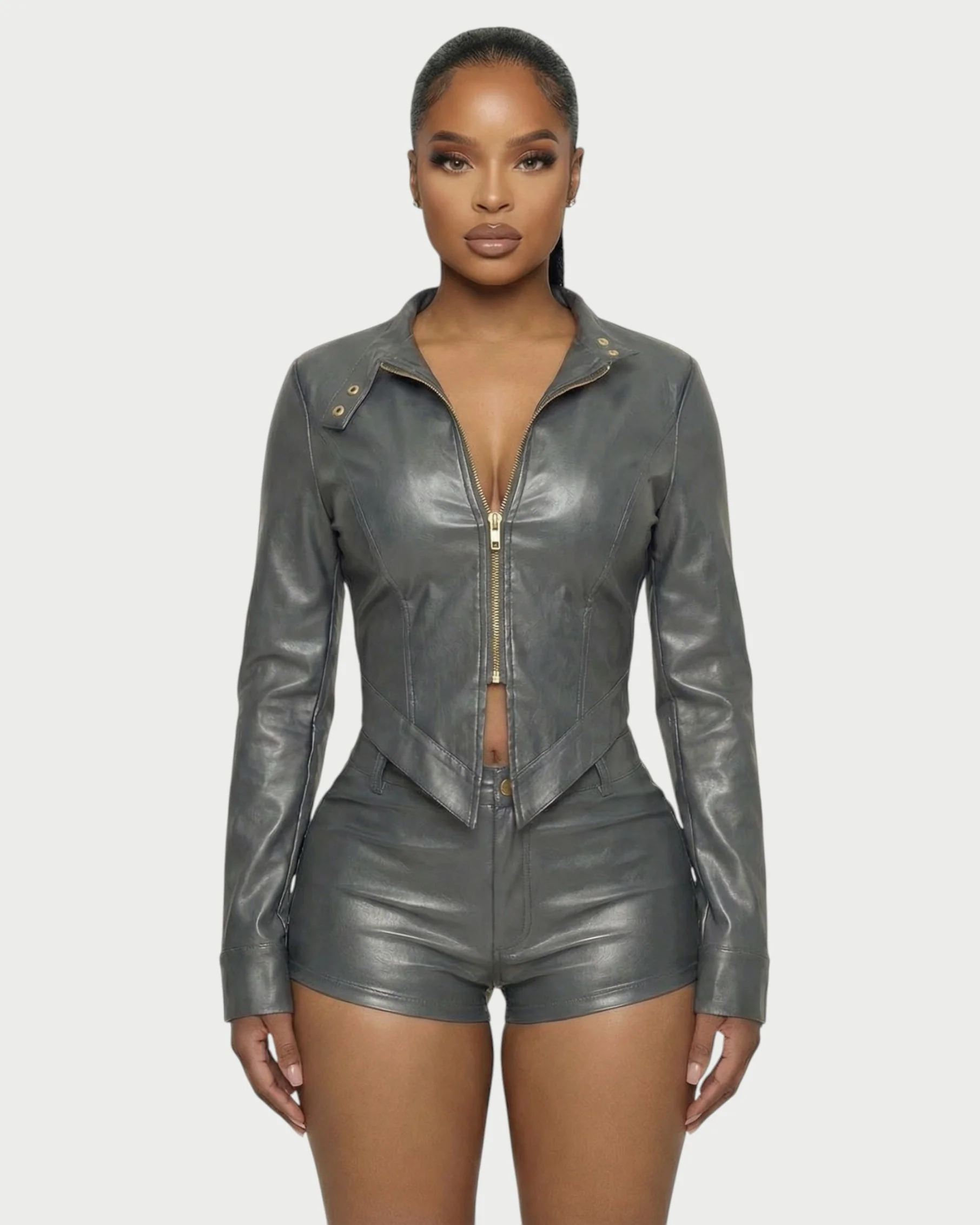 BRIXA Leather Jacket & High-Waist Shorts Set - Image 17