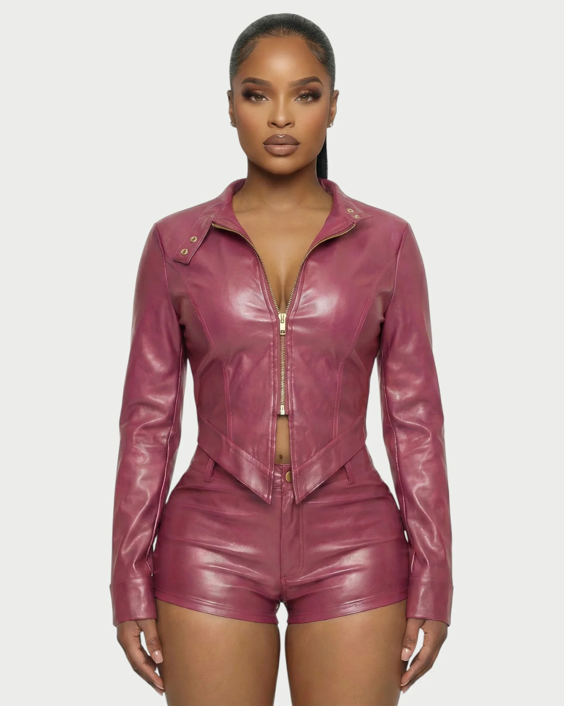 BRIXA Leather Jacket & High-Waist Shorts Set - Image 22