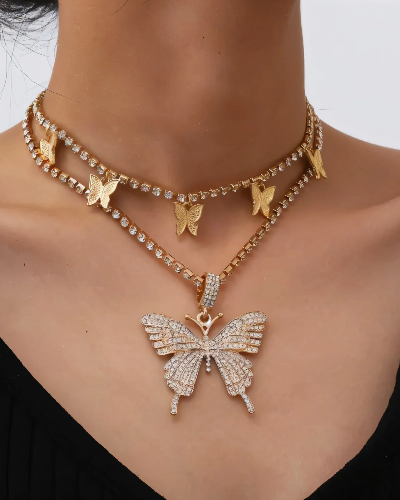 Butterfly Layered Chain Necklace - Image 3