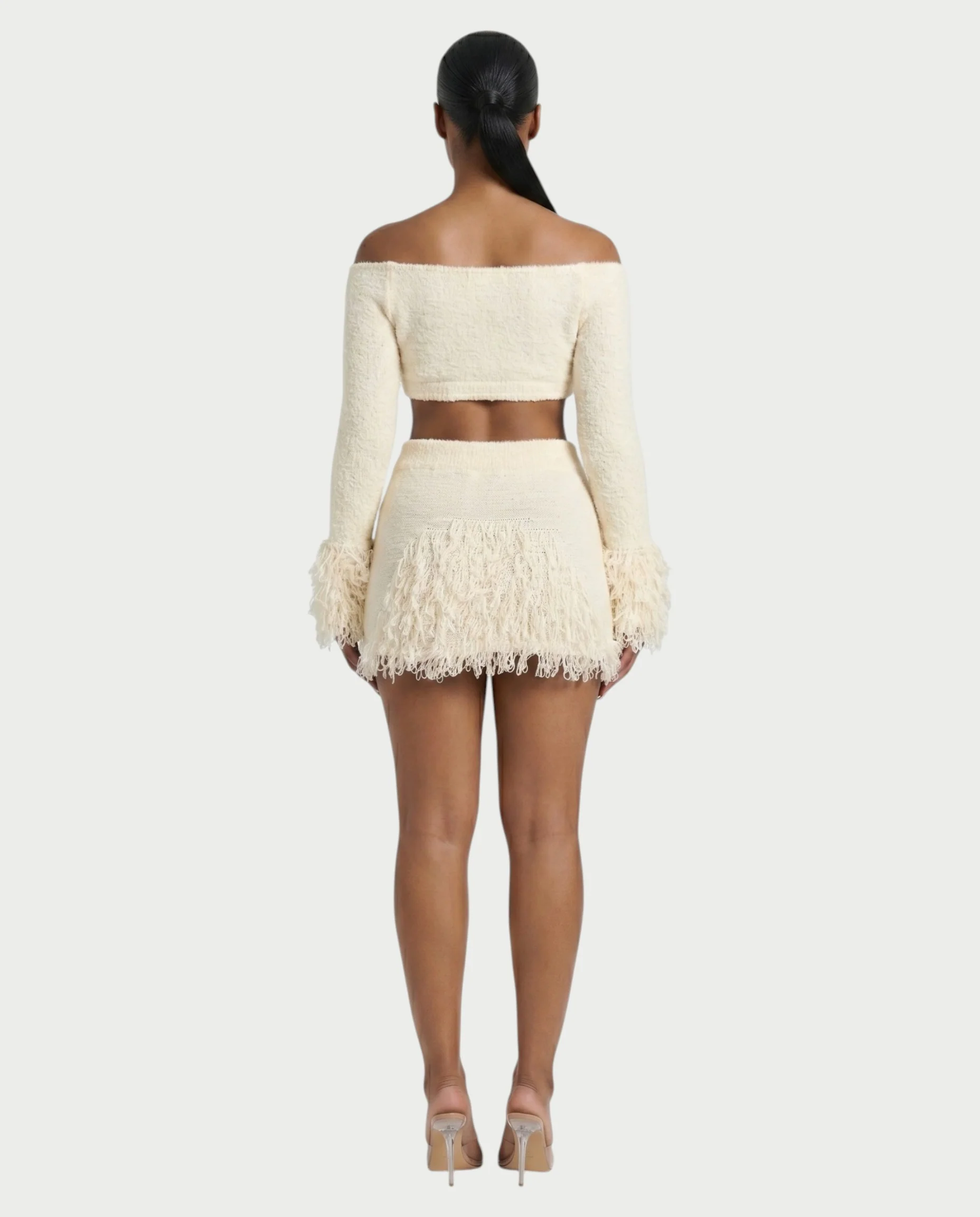 CAELINA Knit Crop Top & Fringe Mini Skirt Set - Image 2
