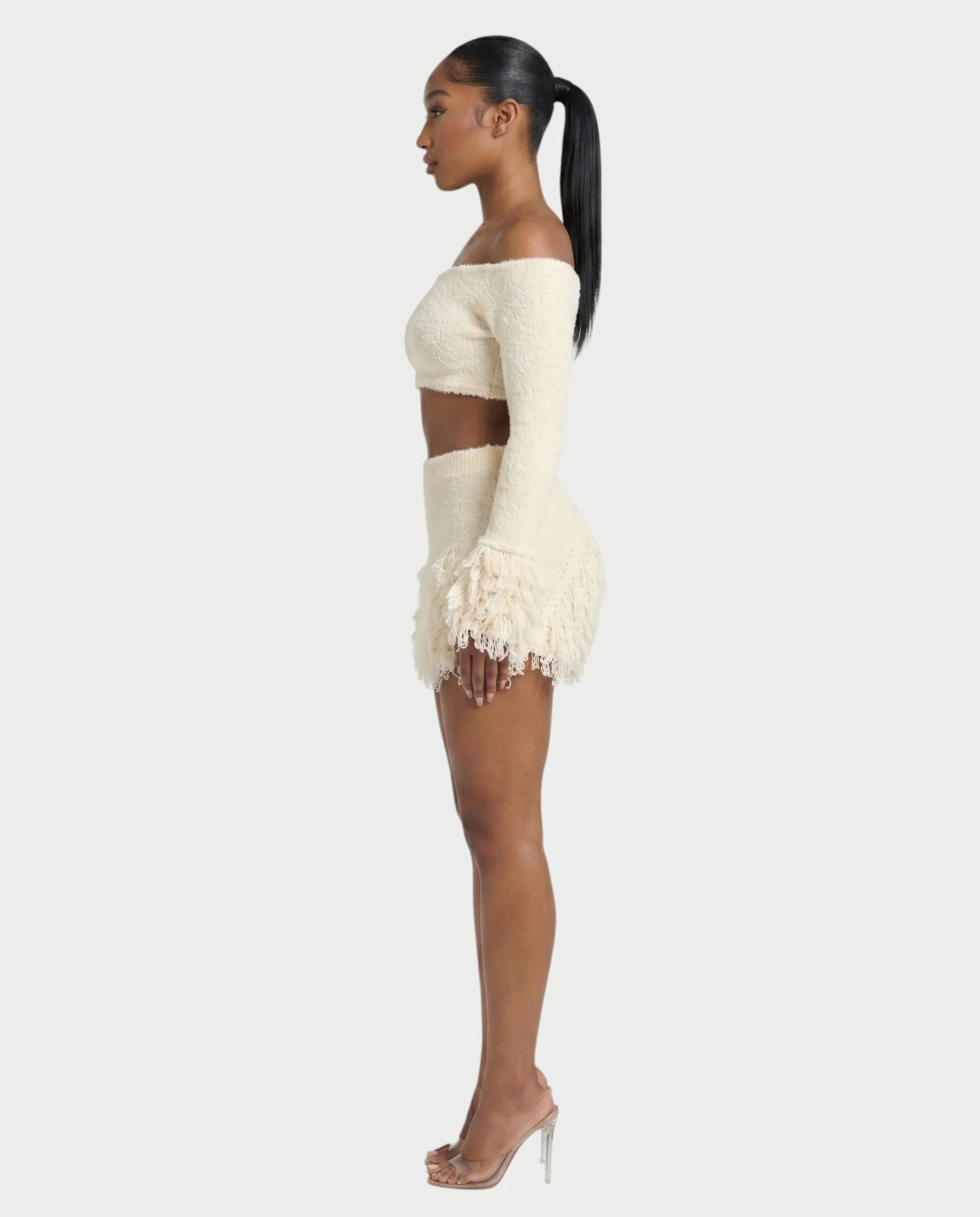 CAELINA Knit Crop Top & Fringe Mini Skirt Set - Image 3