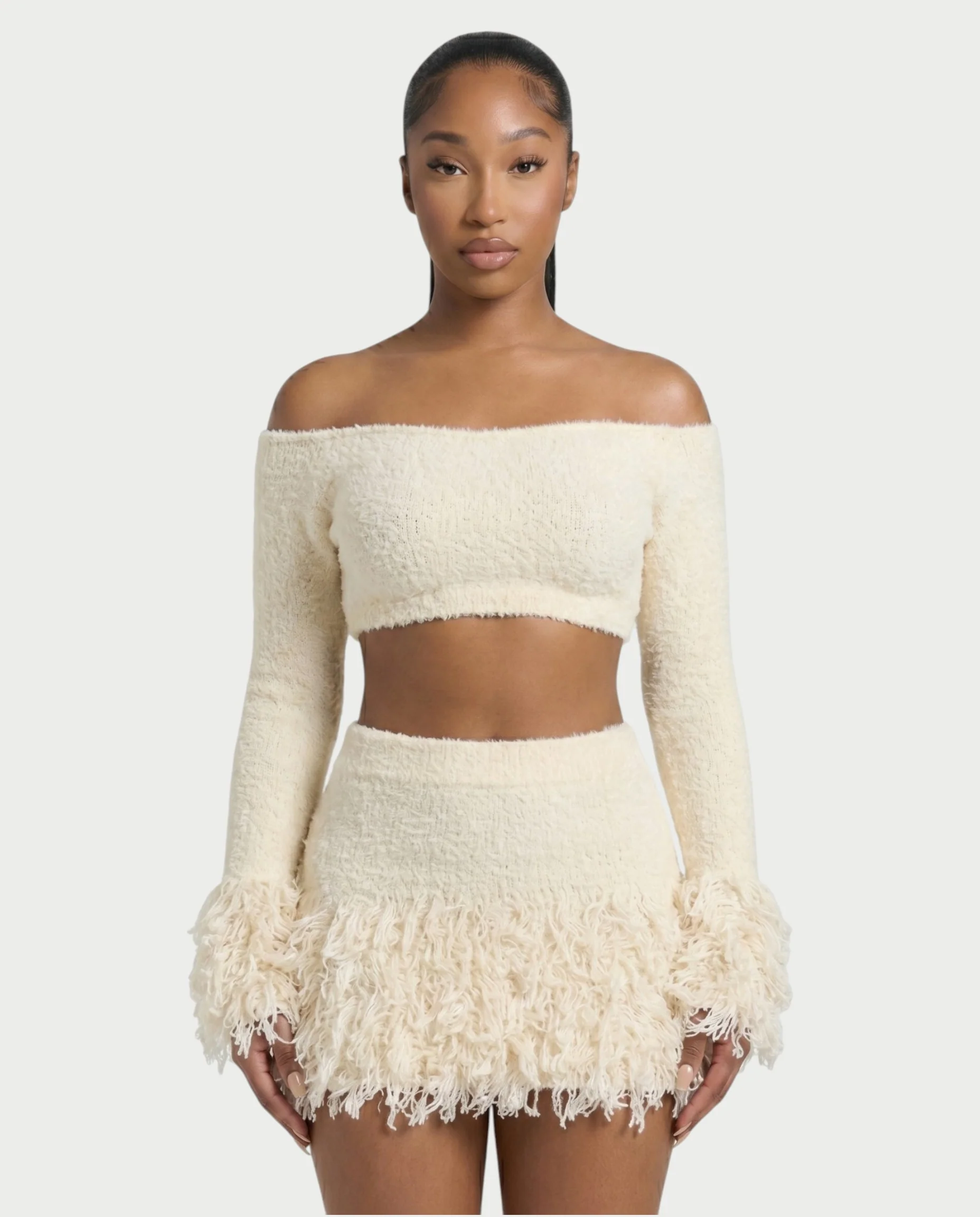 CAELINA Knit Crop Top & Fringe Mini Skirt Set - Image 4