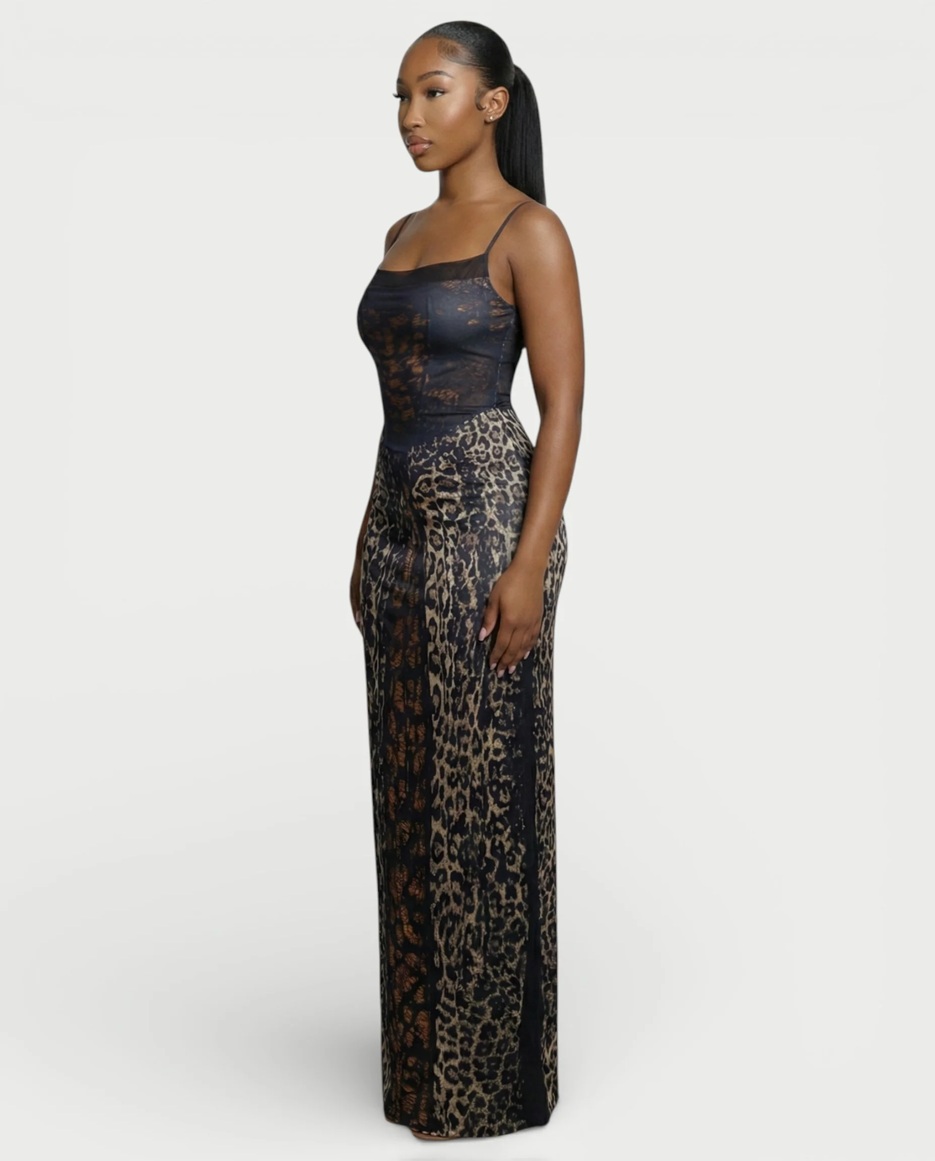 CAITLYN Leopard Print Lace-up Waist Maxi Dress - Image 3