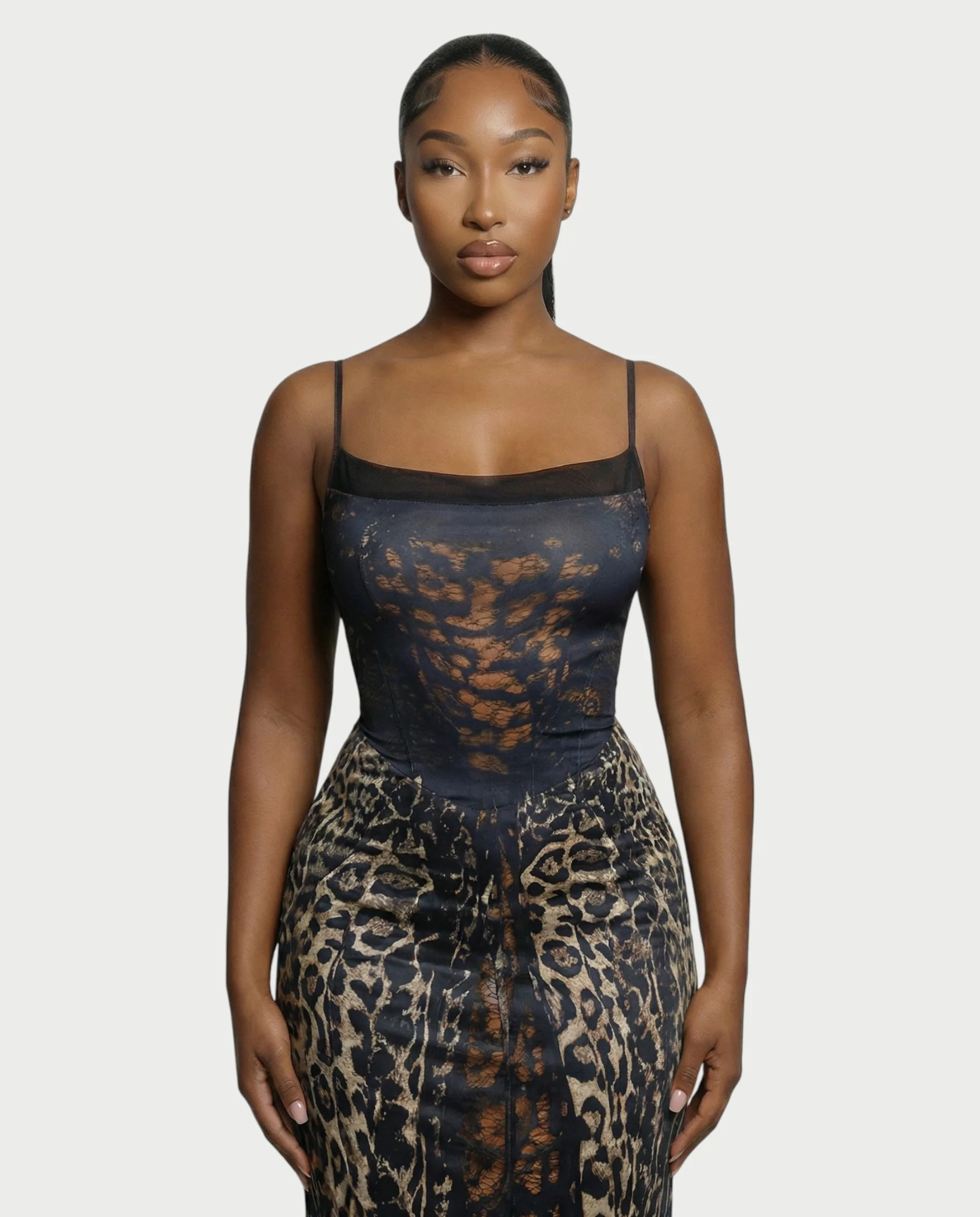 CAITLYN Leopard Print Lace-up Waist Maxi Dress - Image 4
