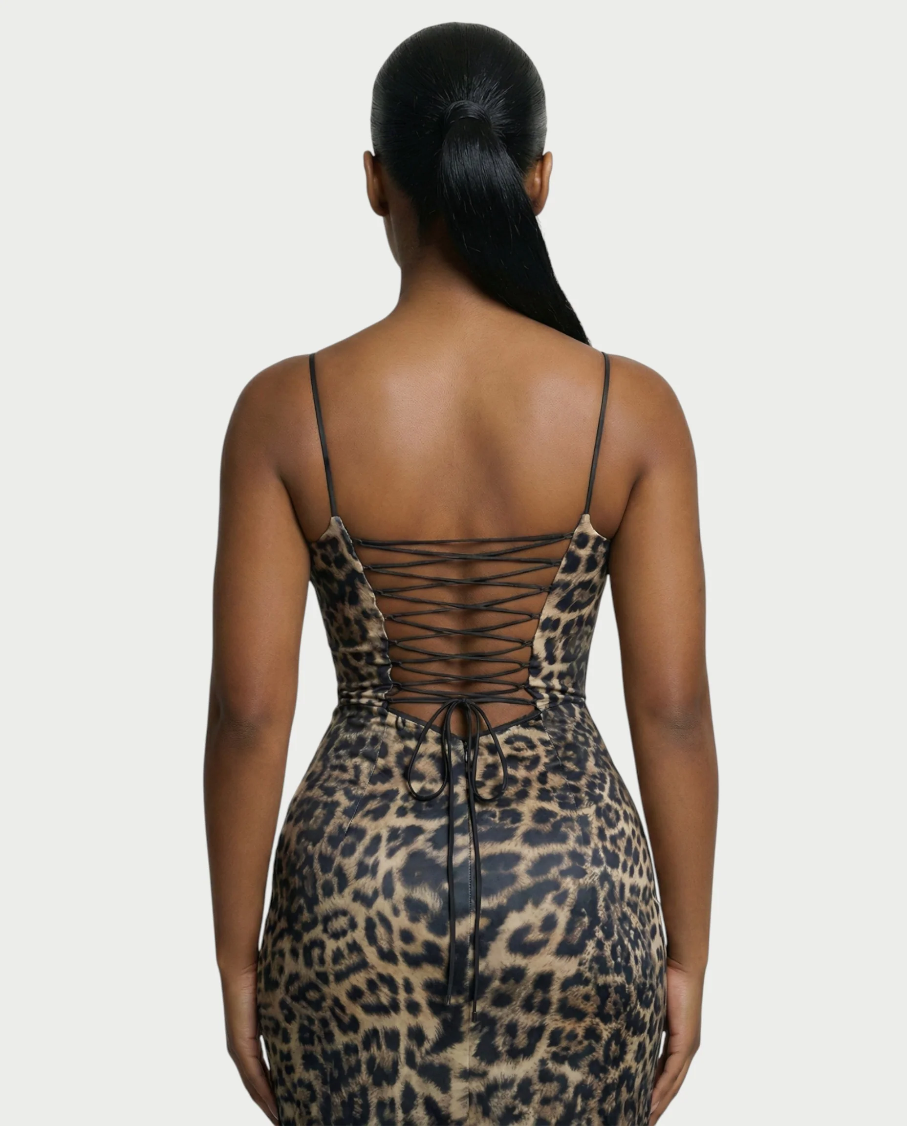 CAITLYN Leopard Print Lace-up Waist Maxi Dress - Image 5