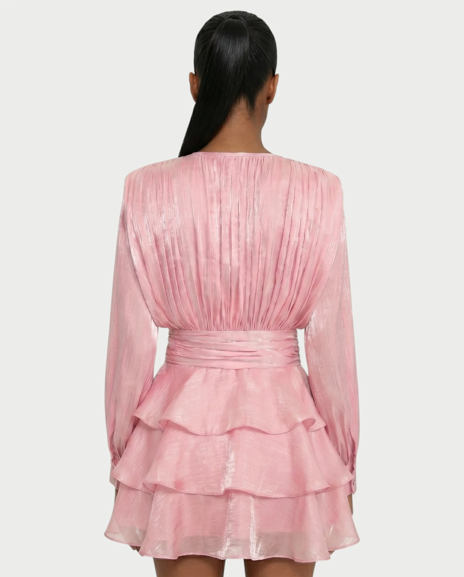 CALIMA Tie-Neck Ruffle Waist Mini Dress - Image 10