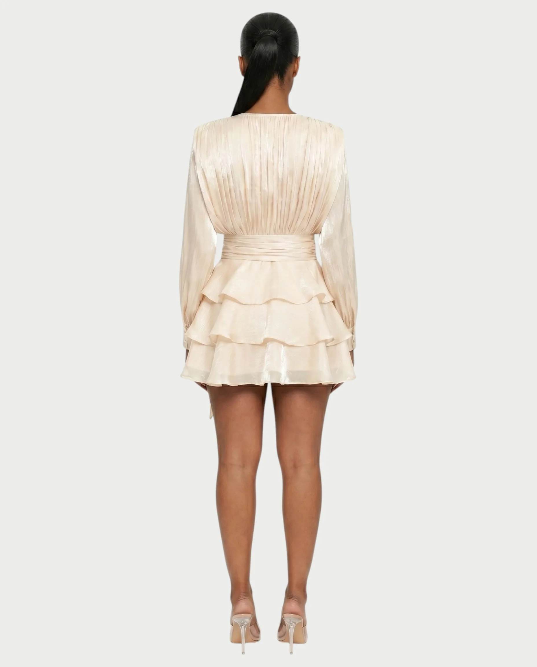 CALIMA Tie-Neck Ruffle Waist Mini Dress - Image 12