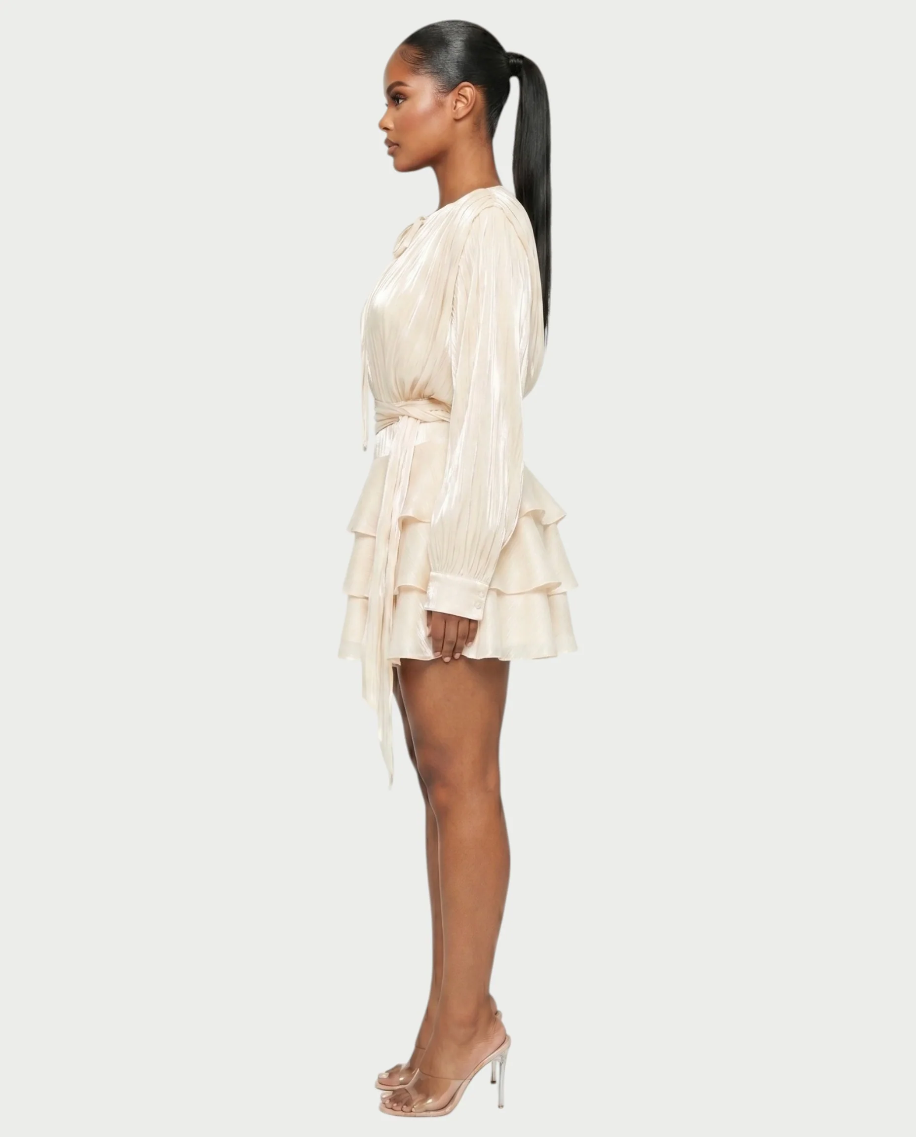 CALIMA Tie-Neck Ruffle Waist Mini Dress - Image 13