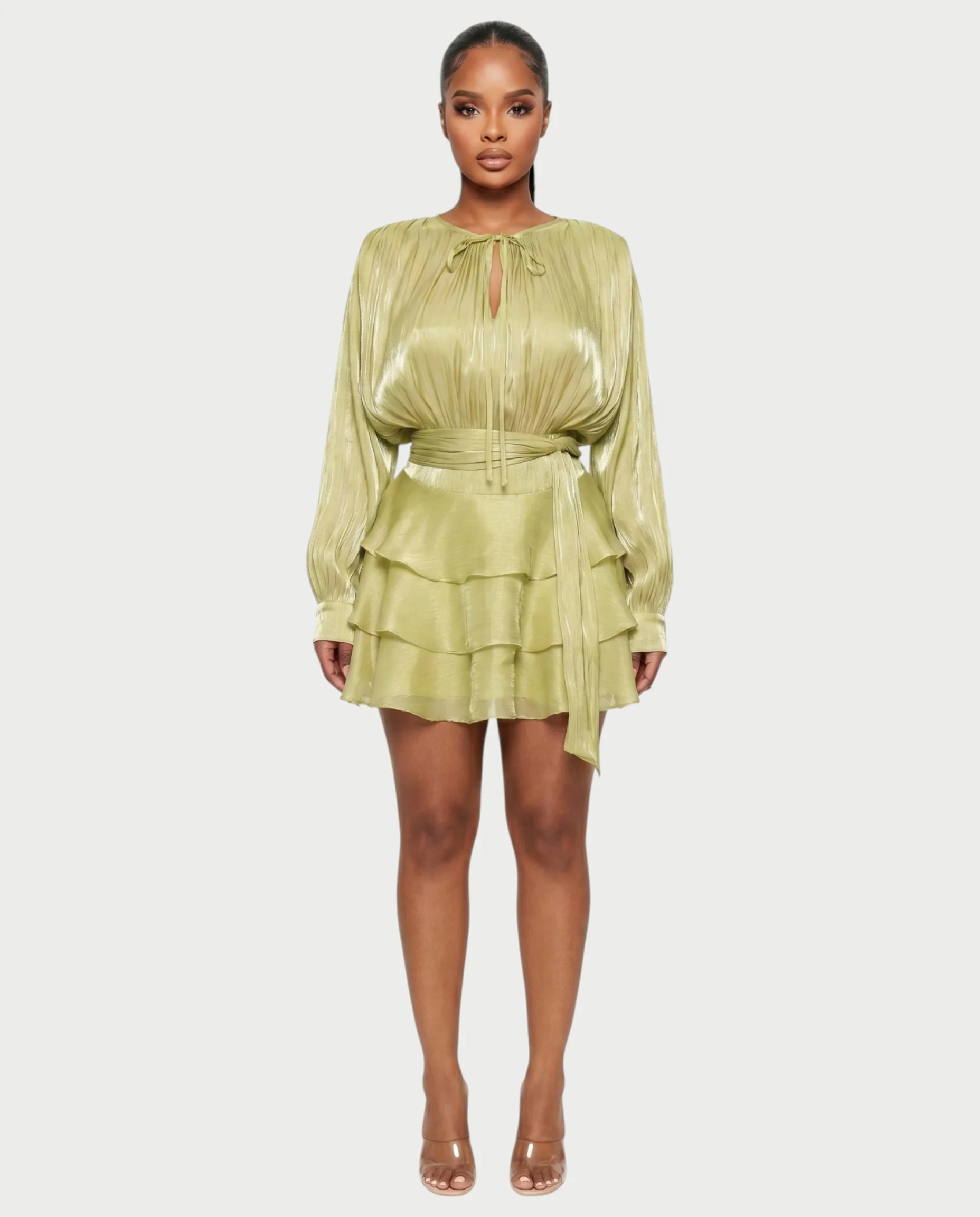 CALIMA Tie-Neck Ruffle Waist Mini Dress - Image 16