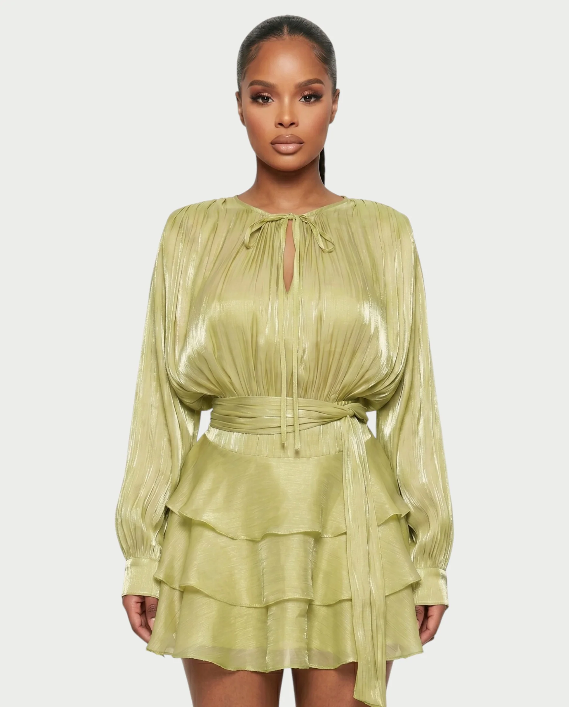 CALIMA Tie-Neck Ruffle Waist Mini Dress - Image 19