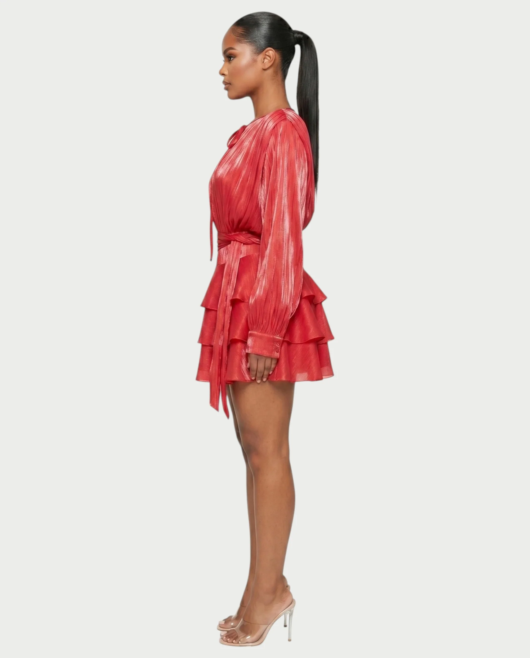 CALIMA Tie-Neck Ruffle Waist Mini Dress - Image 3