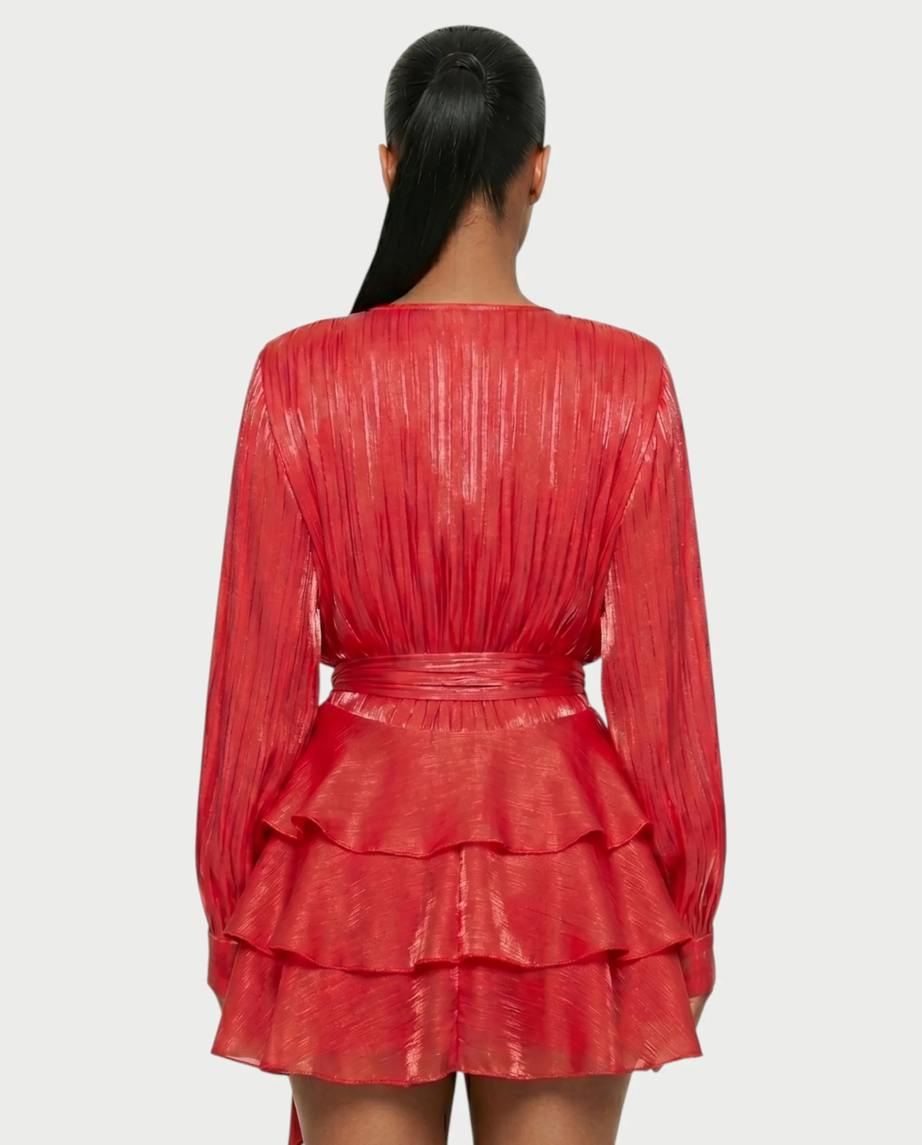 CALIMA Tie-Neck Ruffle Waist Mini Dress - Image 5