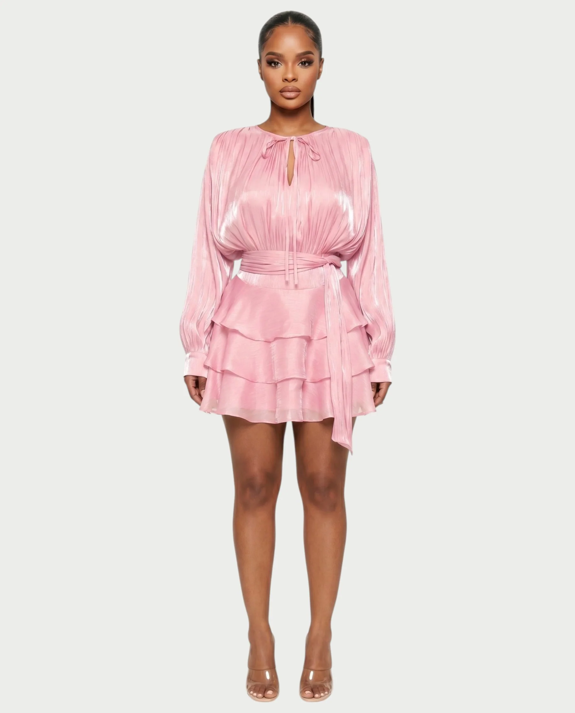 CALIMA Tie-Neck Ruffle Waist Mini Dress - Image 6