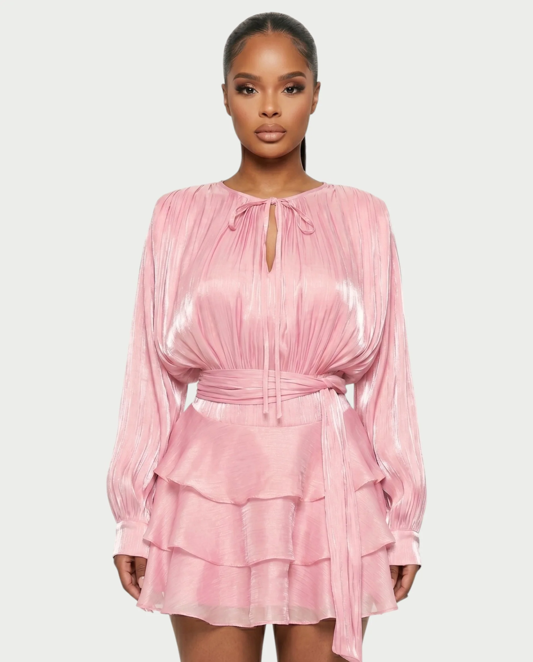 CALIMA Tie-Neck Ruffle Waist Mini Dress - Image 9