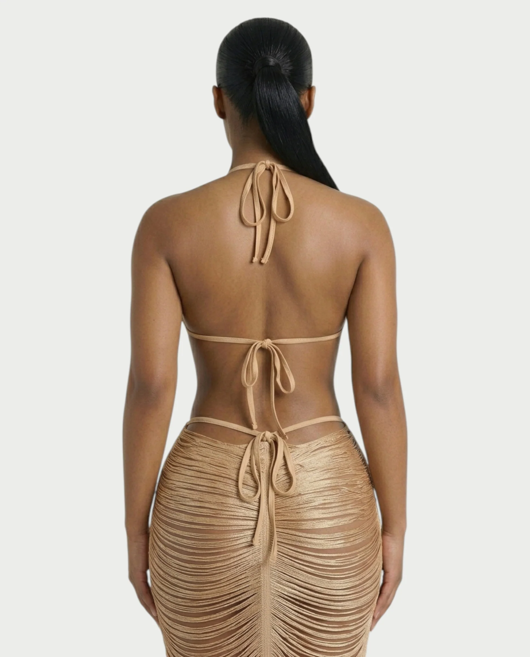 CALPER Tassel Draped Halter Midi Dress - Image 5