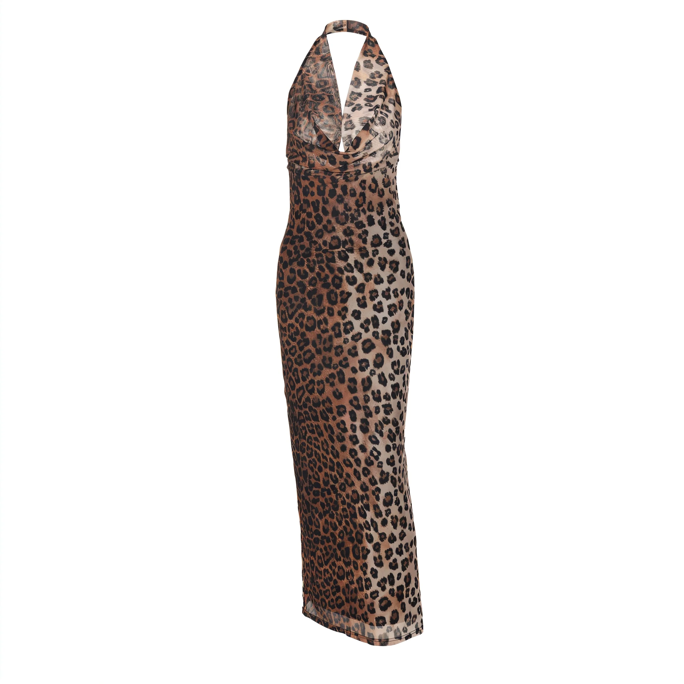 CAMILLE Halter Neckline Leopard Maxi Dress - Image 10