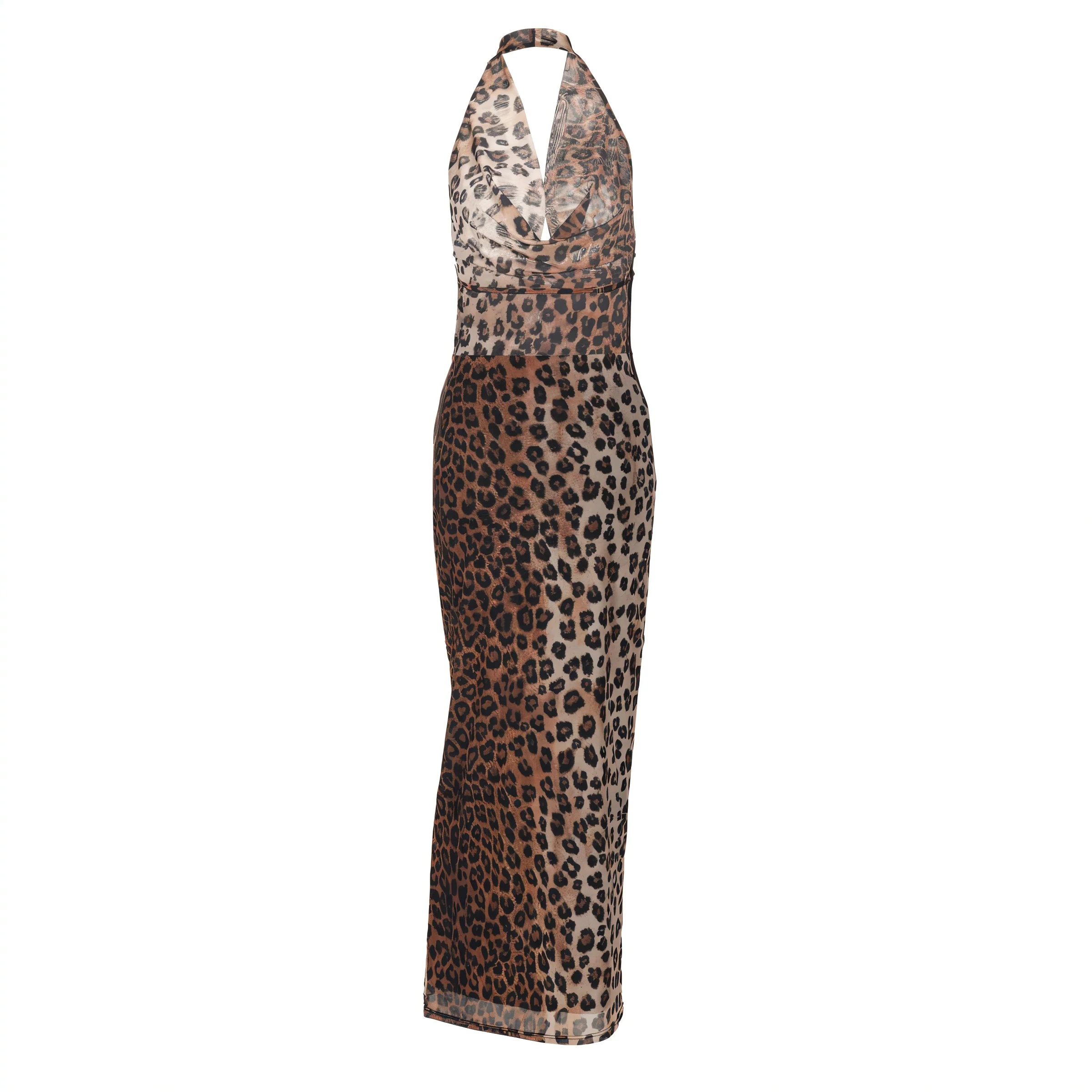 CAMILLE Halter Neckline Leopard Maxi Dress - Image 11
